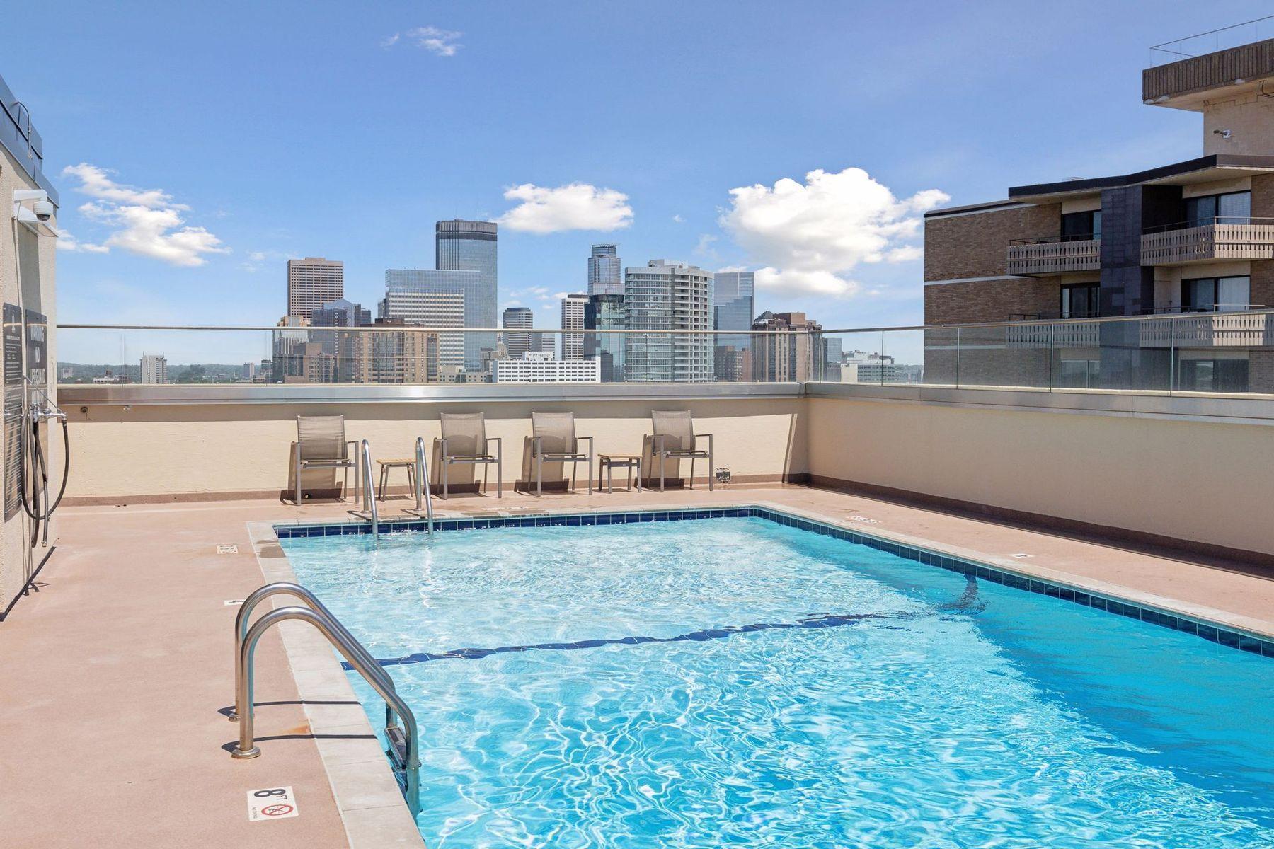 Rooftop pool with sweeping views of the Minneapolis skyline