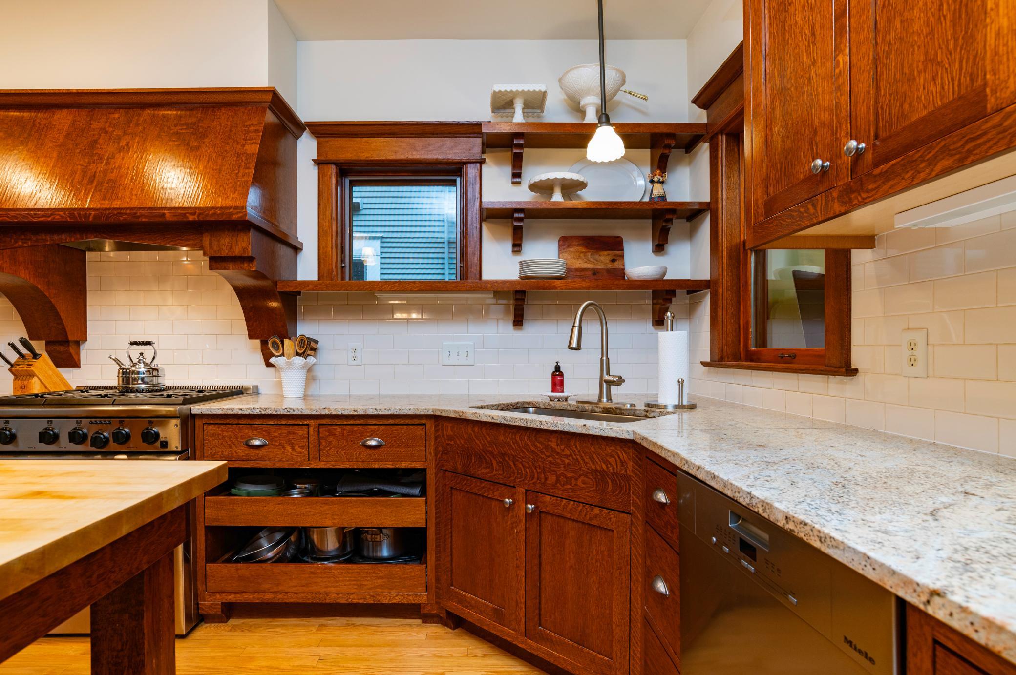 The custom wood cabinets have been designed for both function and durabilty.