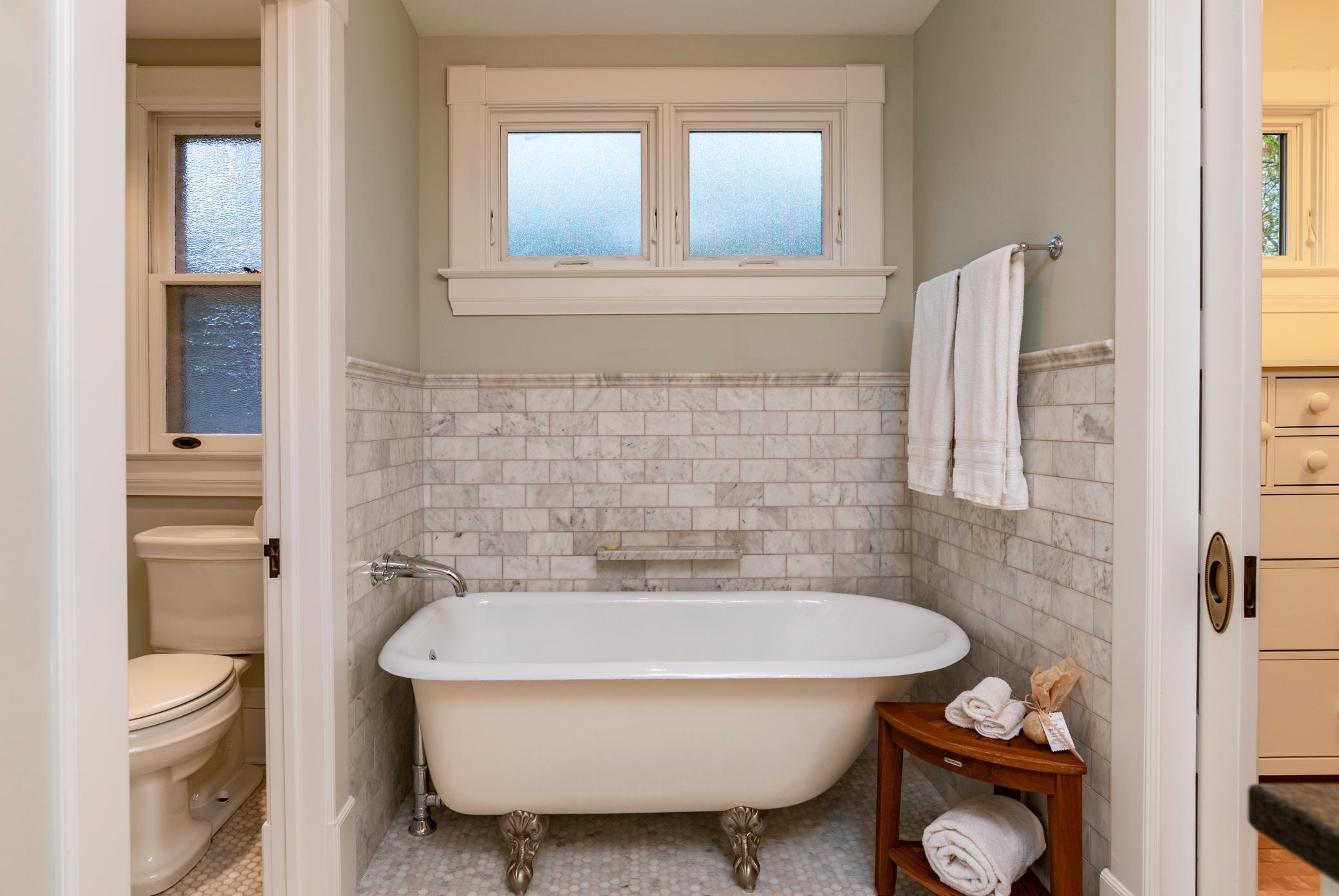 A separate water closet is ideal for sharing this space.