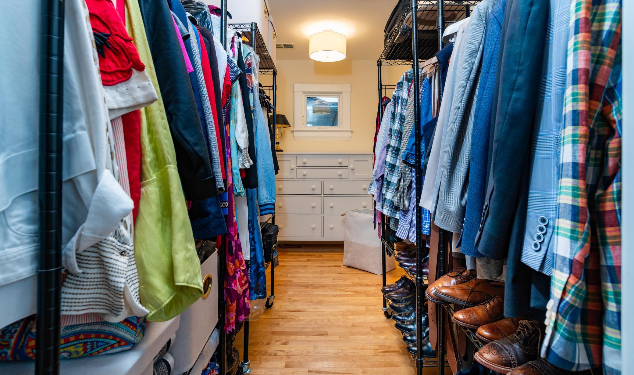 There is ton of room in the walk-in closet of the primary bathroom.