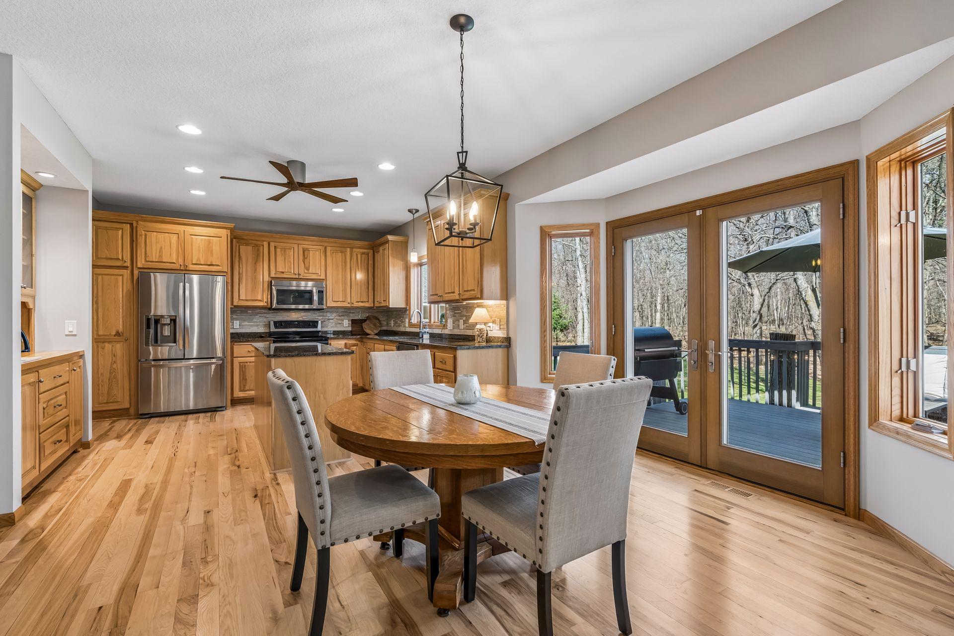 The beautifully cared-for interior features hickory hardwood floors.