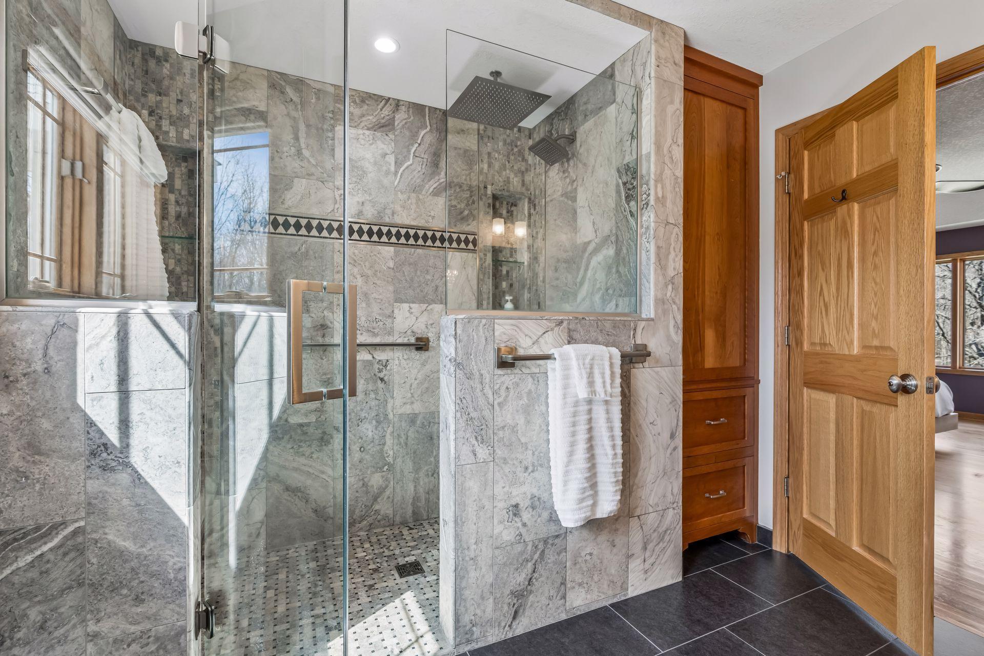 Custom tiled rain shower spa for rejuvenation!