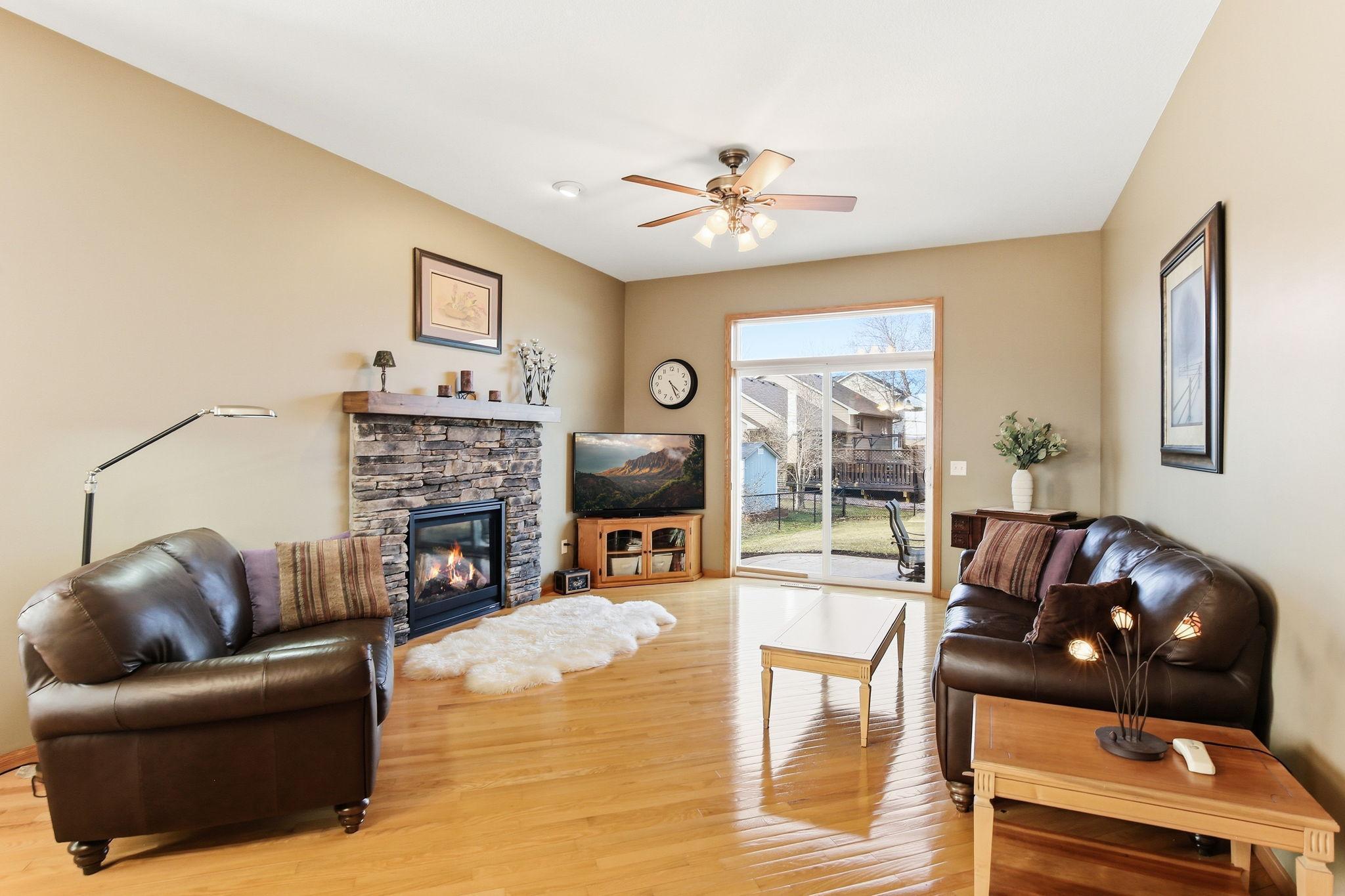 10 foot Ceilings in the Living Room with real hardwood floors and a gas fireplace!