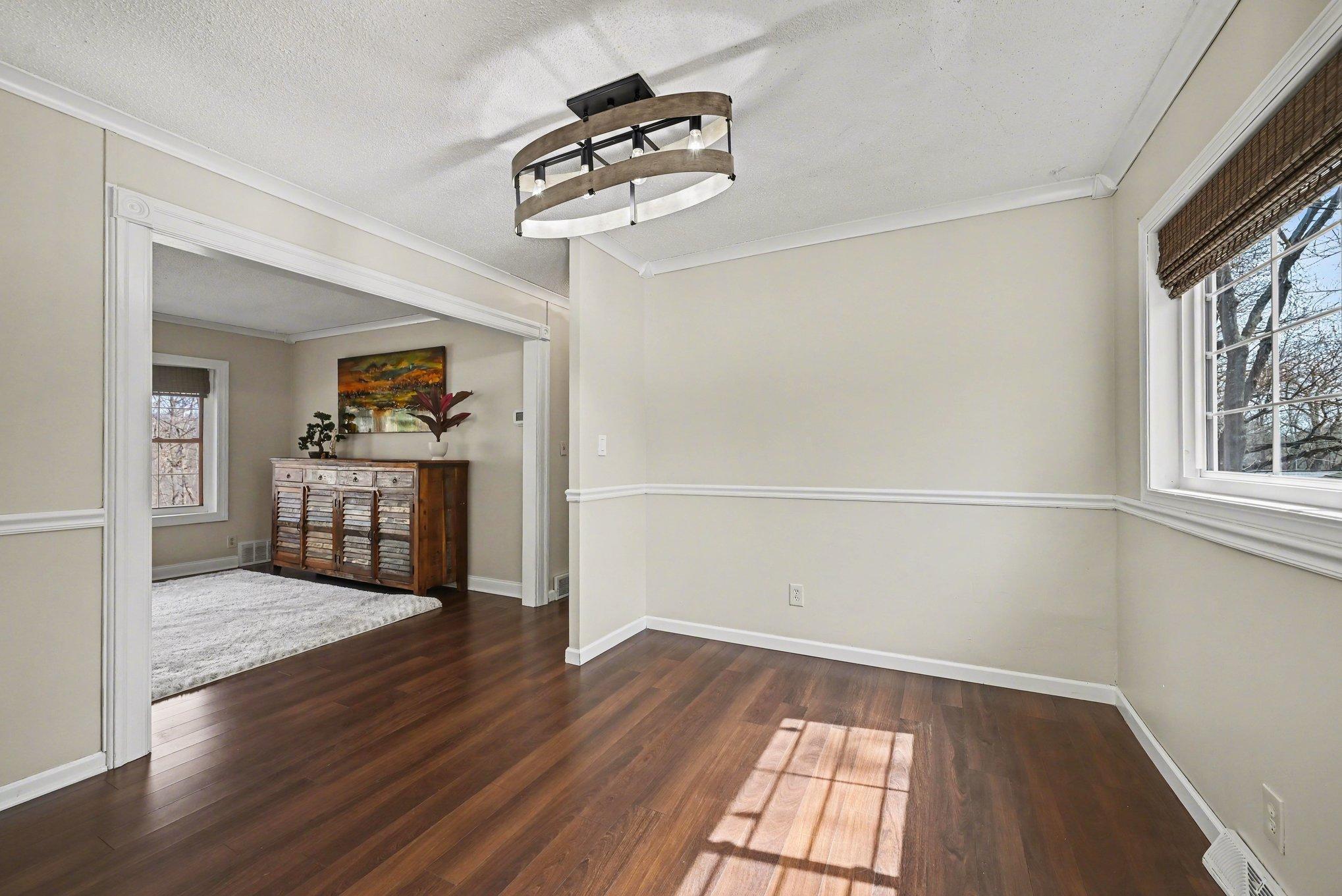 Notice the chair rail and new light fixture