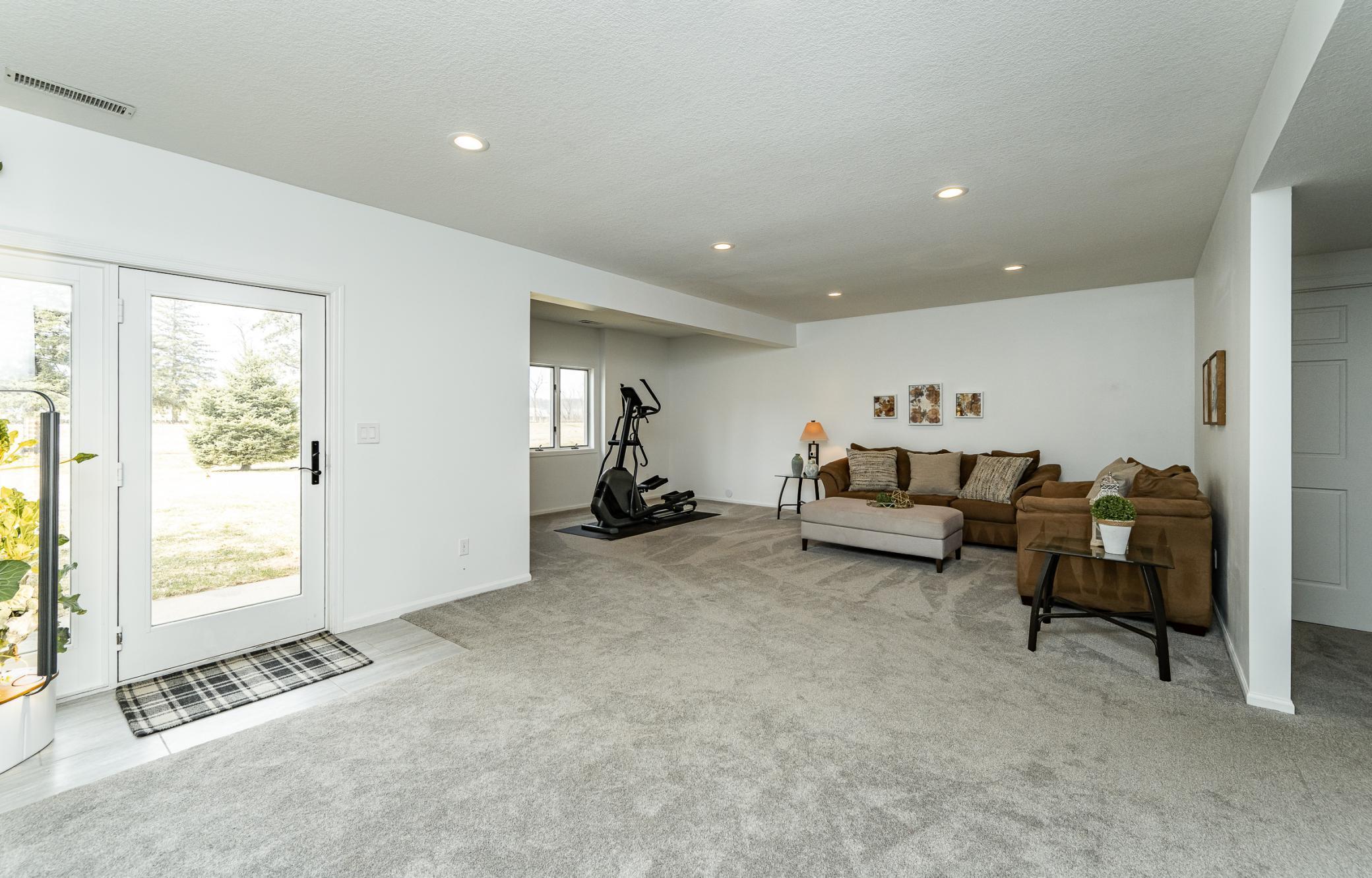 Recessed lighting and amazing open space.