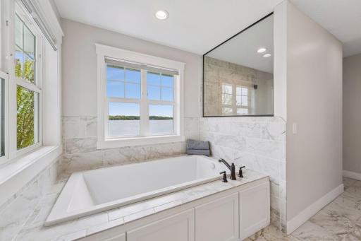 Separate soaking tub to relax and unwind.