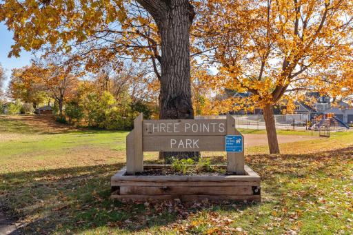 Three Points Park, a neighborhood favorite featuring a modern playground, basketball and tennis courts, and an open play field just a short stroll from your front door.