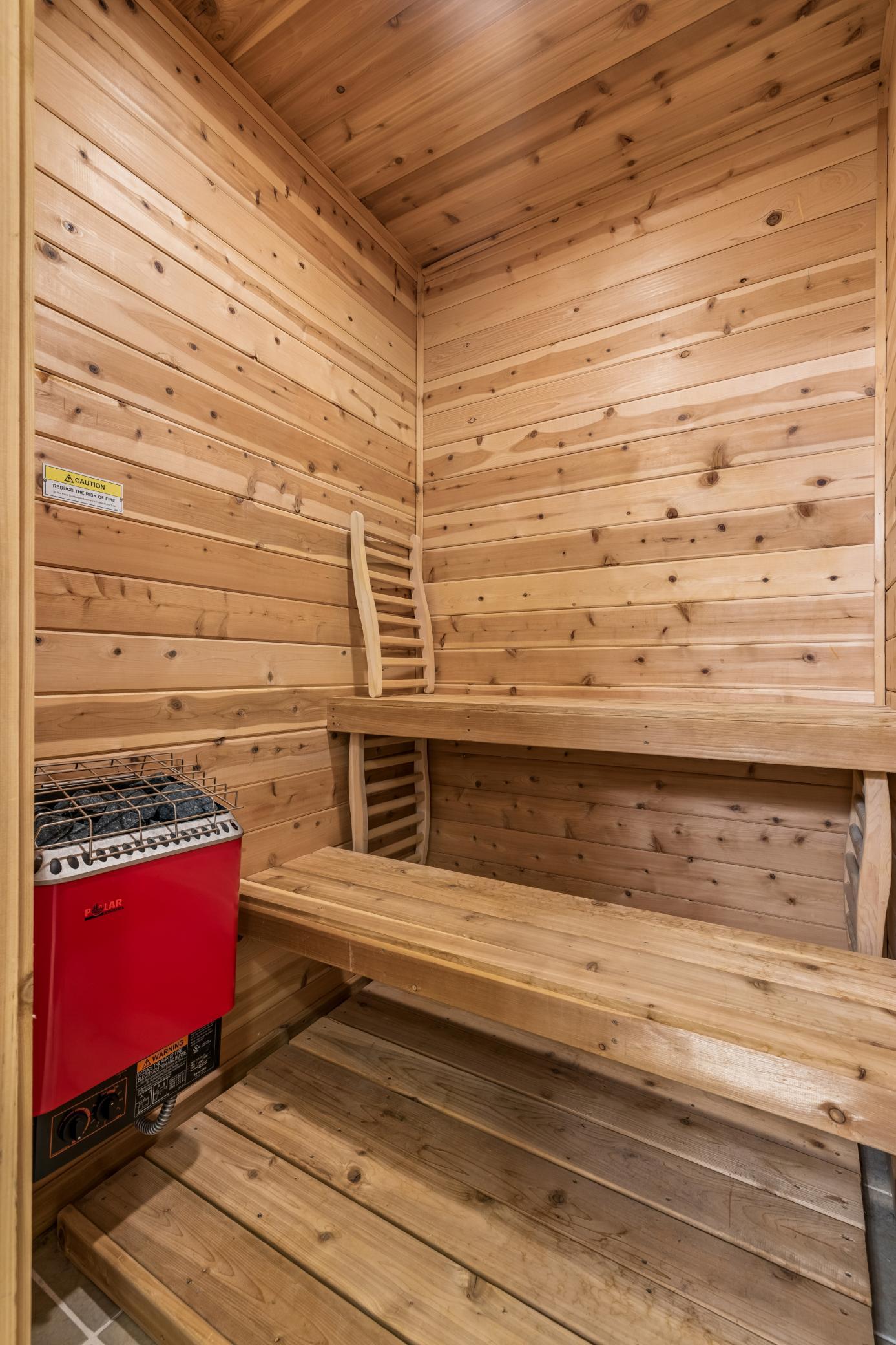 Unwind in the private cedar-lined sauna after a long day.