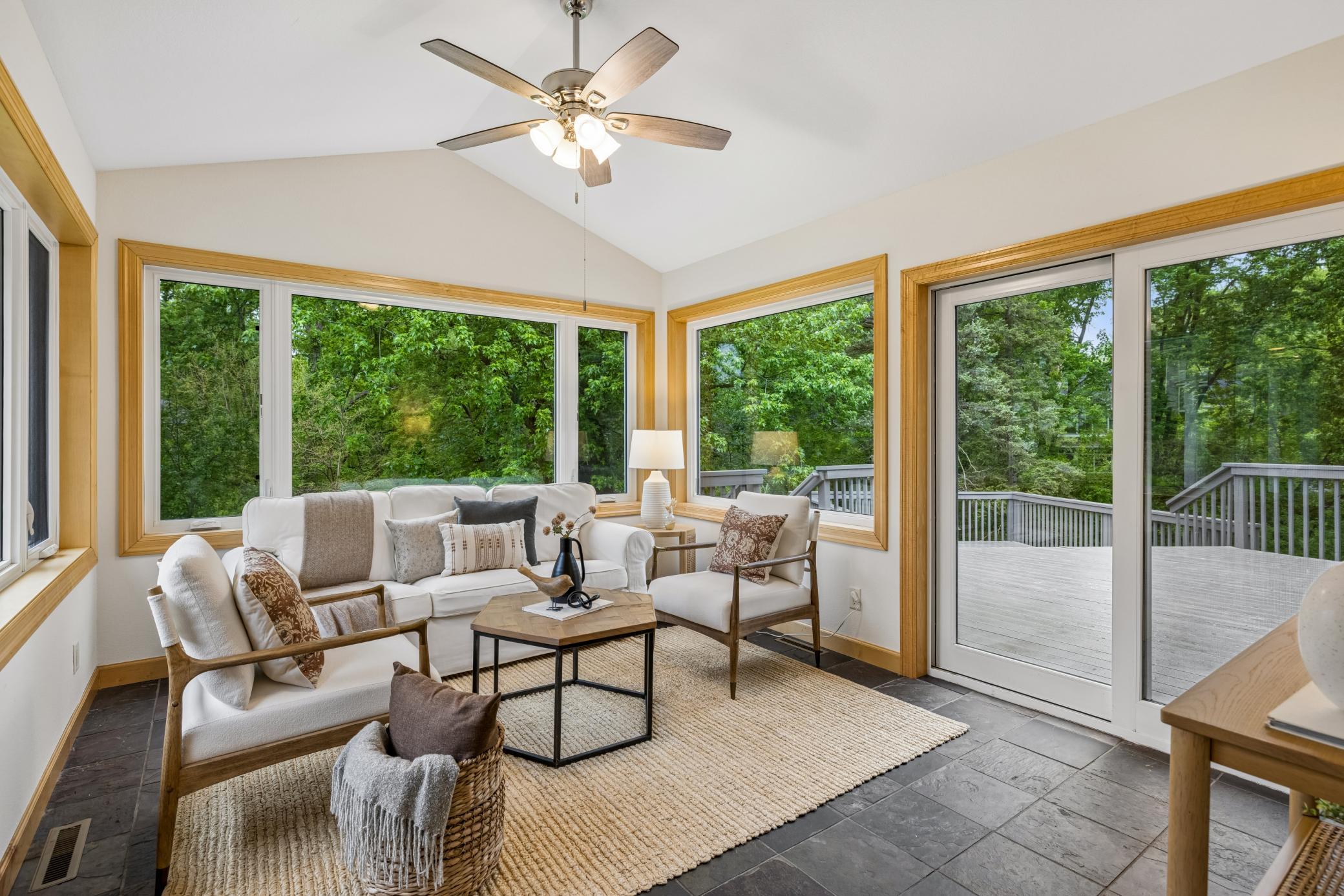 Four-season porch is the perfect place to unwind.