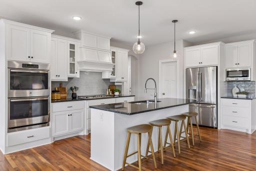 Stainless steel appliances, granite countertops, enameled cabinets