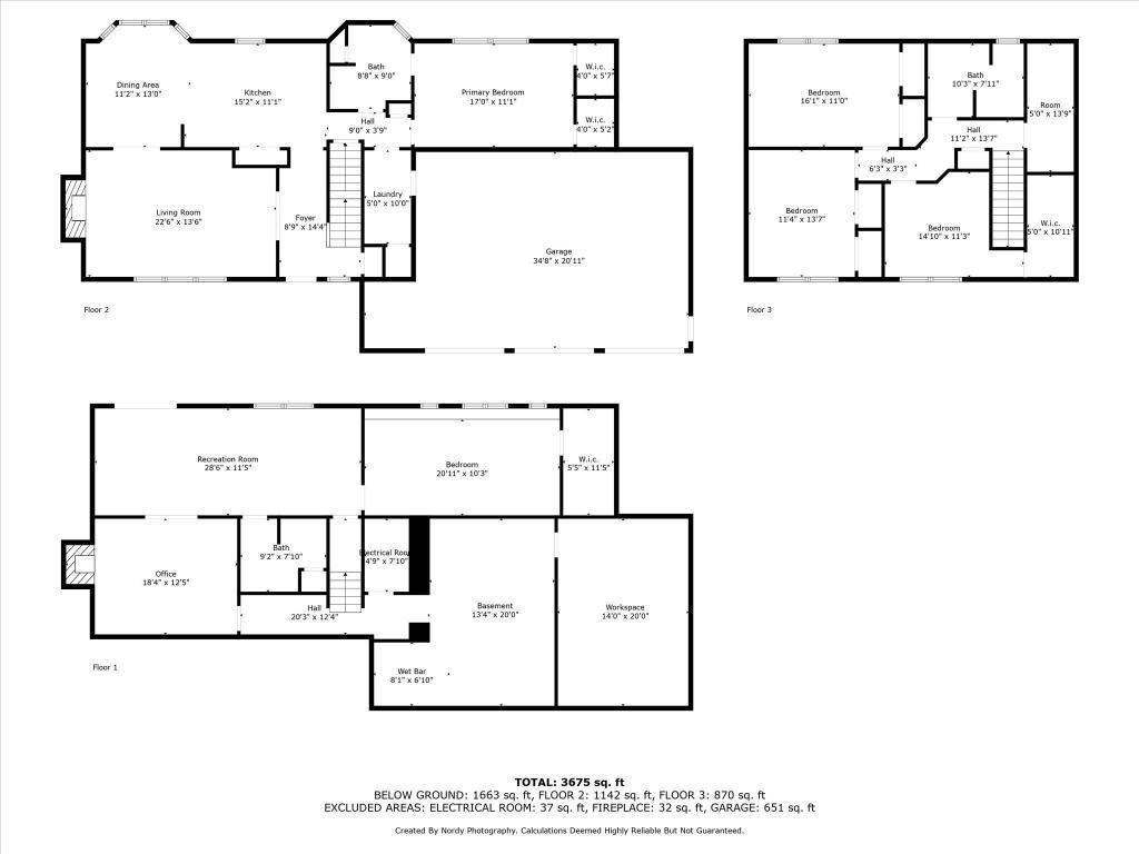 Floor plan showing all three levels