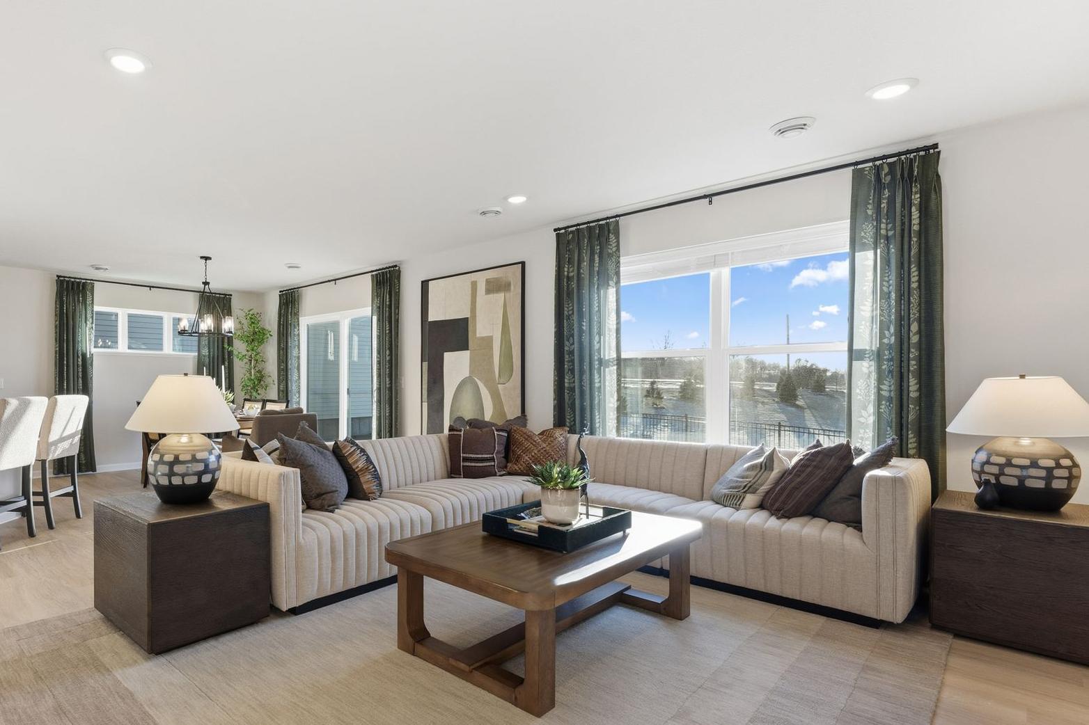 Enjoy some quiet time in the morning by the window on the couch or host extravagant gatherings! Photo for reference only. Style, color and collections will vary.