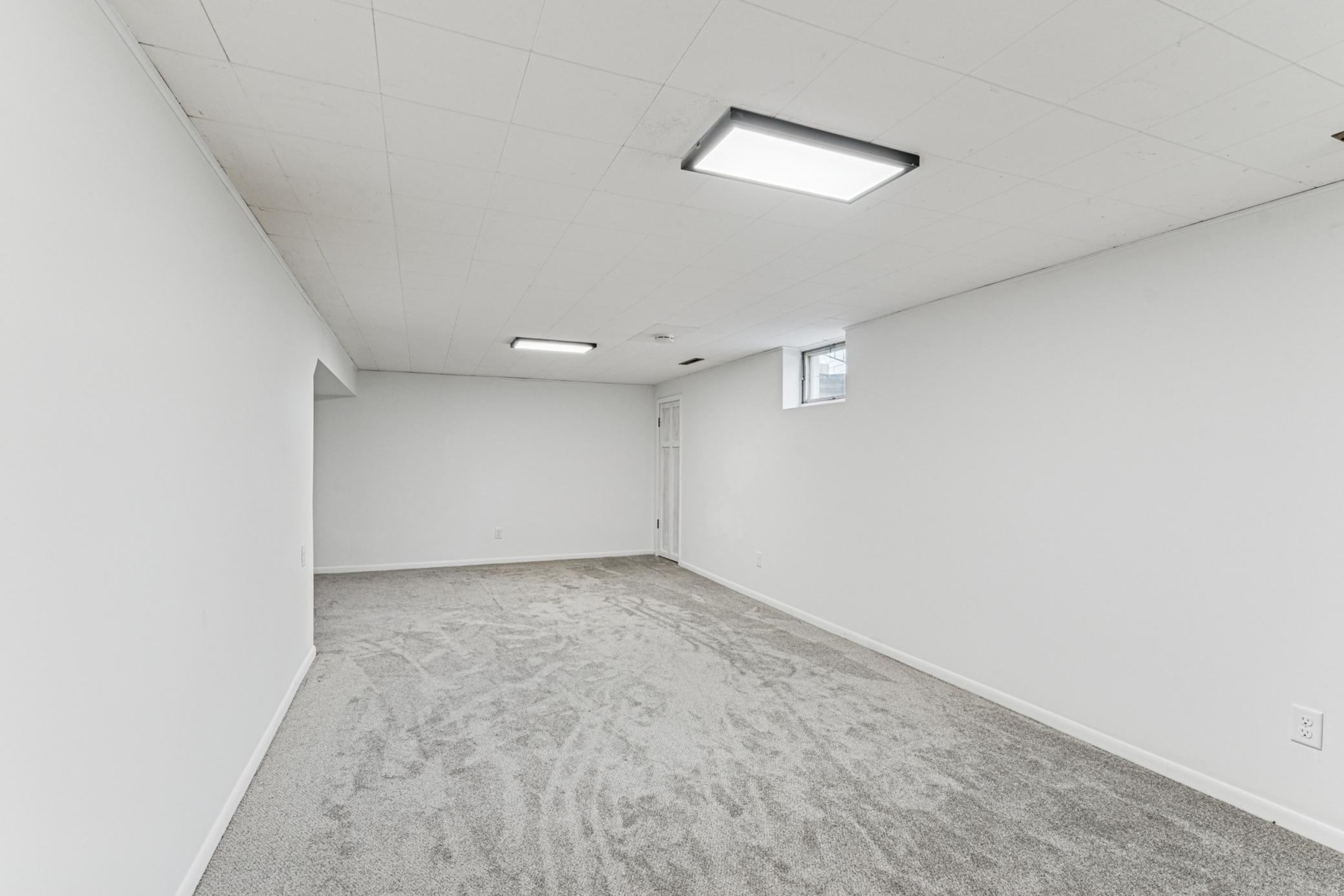 Lower level Family Room features updated carpet, ceiling, and recessed lighting. (Photo taken prior to the updated ceiling & lighting.)
