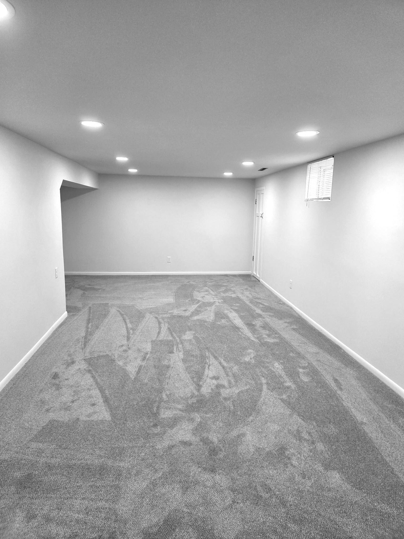 Lower level Family Room features updated carpet, ceiling, and recessed lighting.