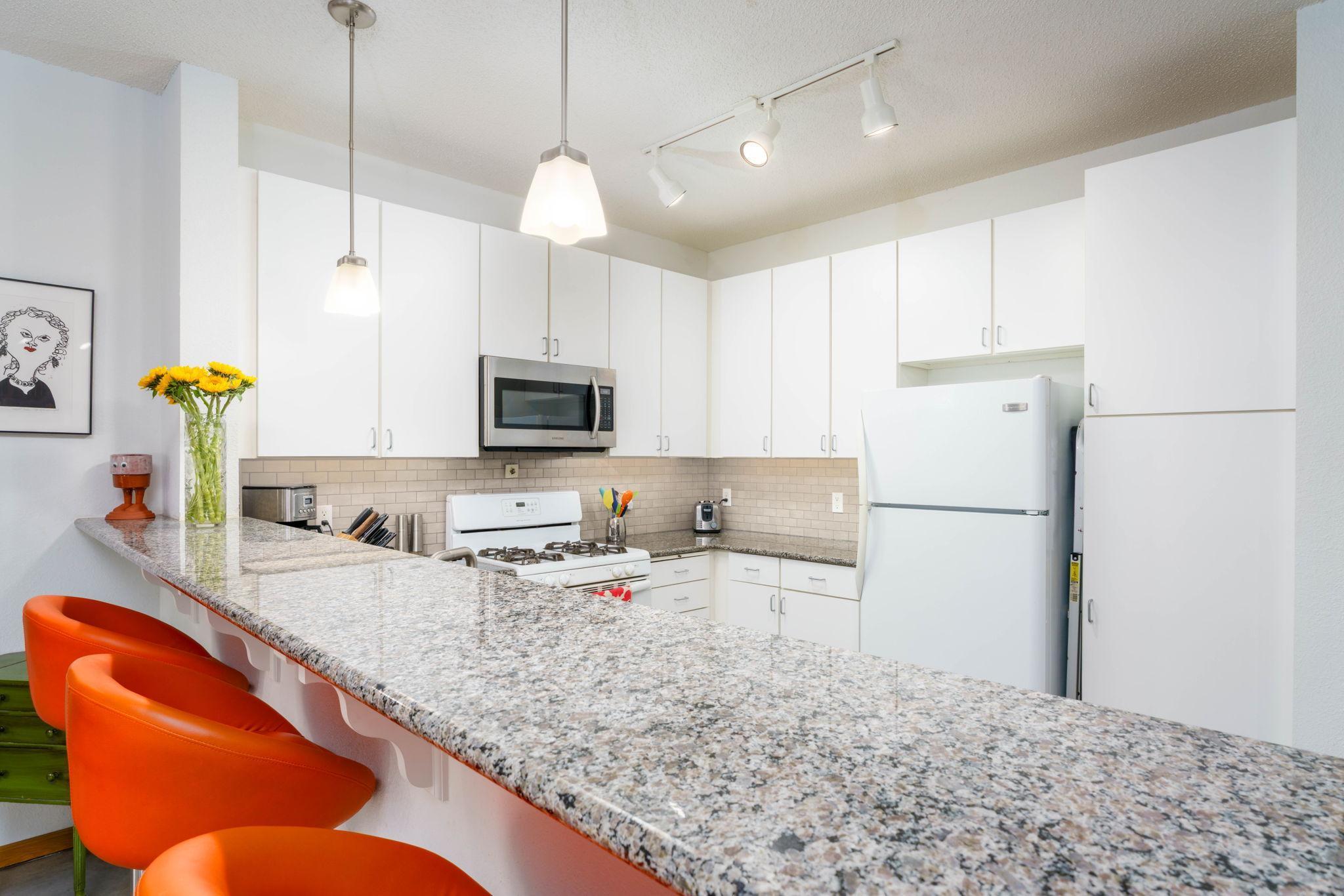 Pull up and eat at the kitchen counter for a quick bite.