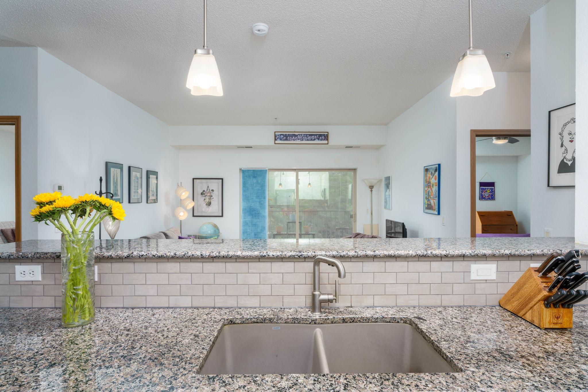 You can have a lovely view from the kitchen sink directly out to the patio area.