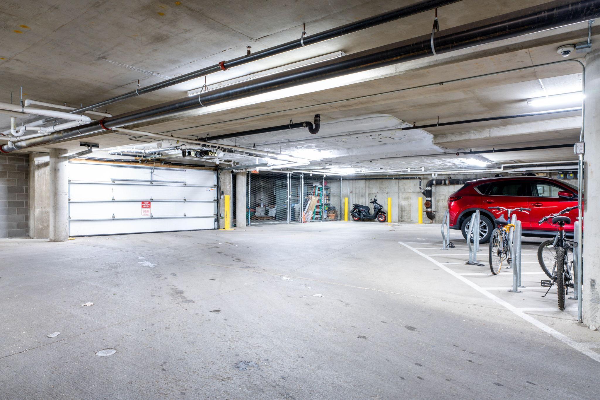 Drive right into your underground garage with private parking spot and additional bike storage area.