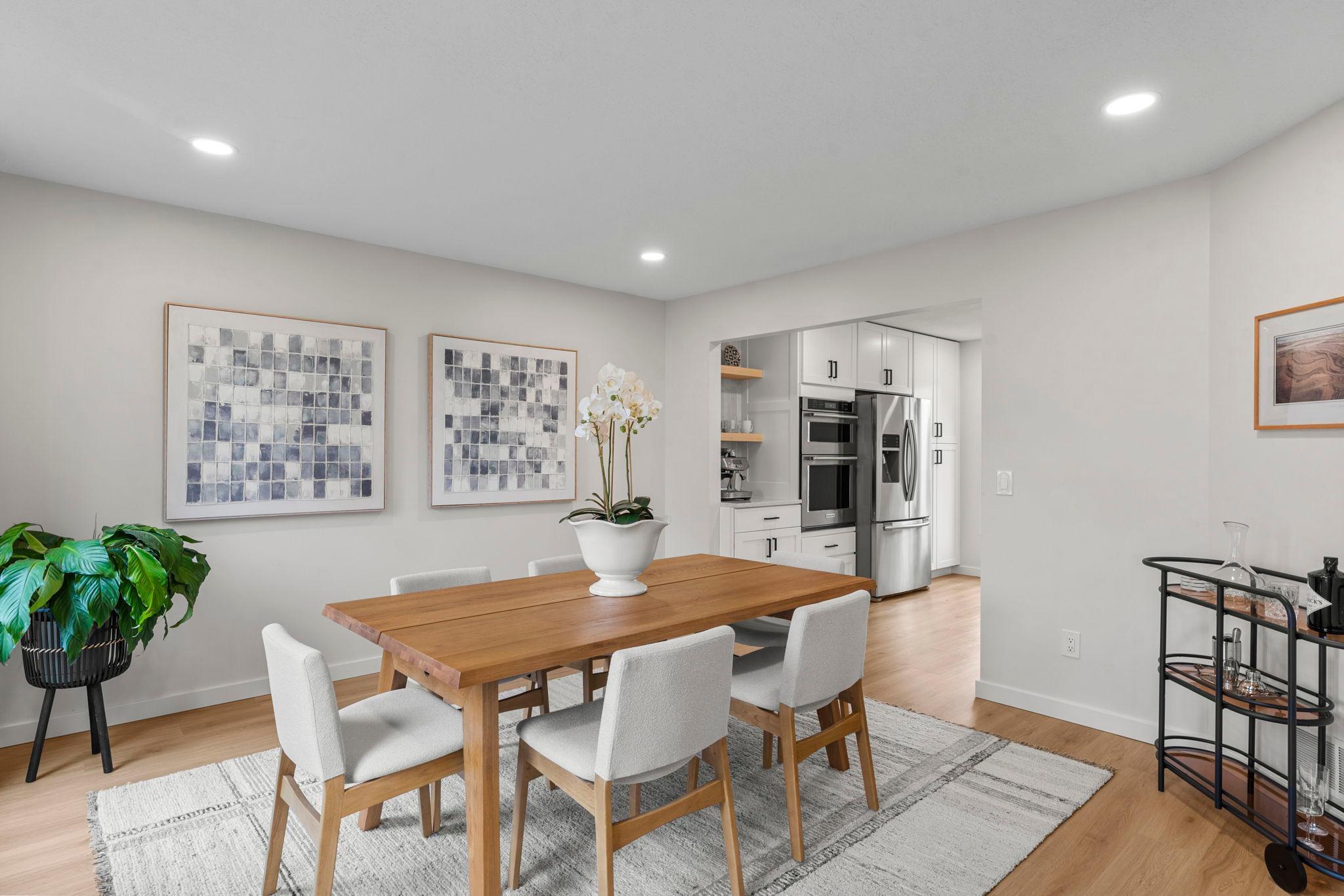 An alternate view of the formal dining room, highlighting its easy access to the kitchen.