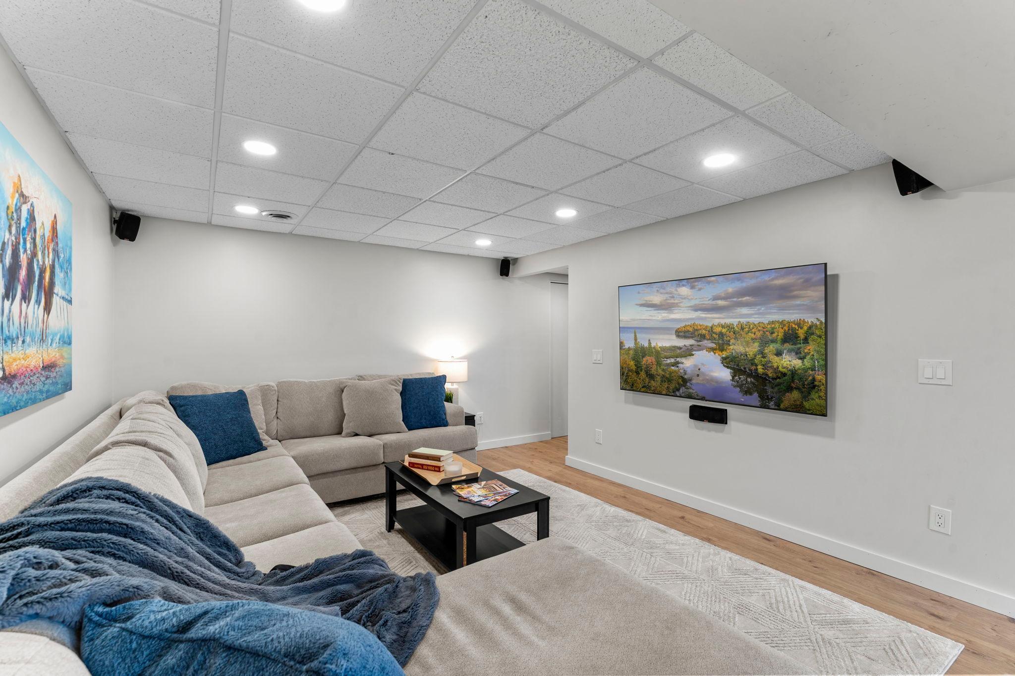 The finished lower level has been fully renovated with brand-new luxury plank flooring, fresh paint, and new trim throughout.