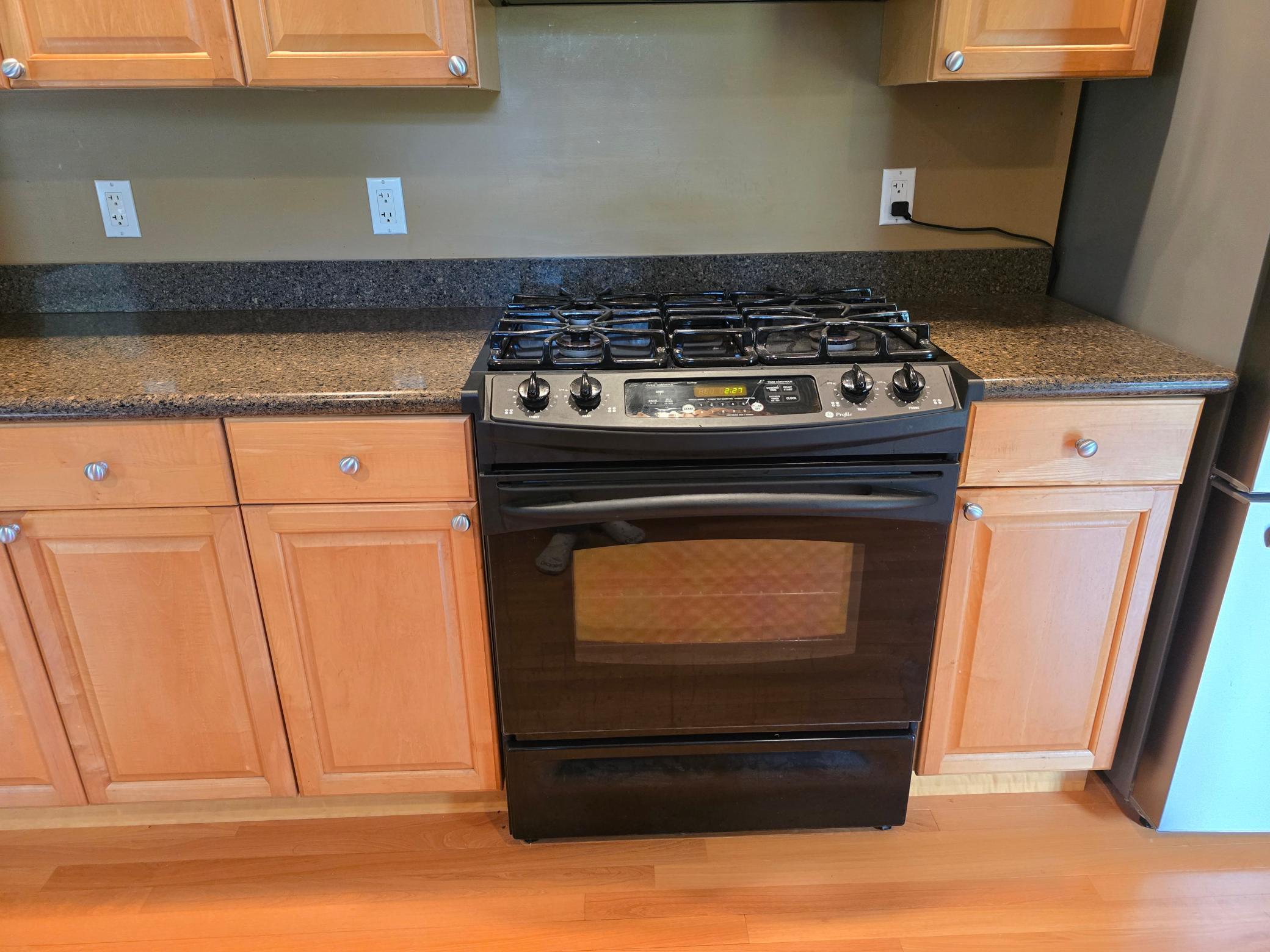 A beautiful slide-in gas stove, perfect for the gourmet chef in your family.