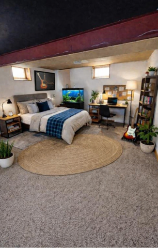 Bedroom nr.4 in lower level of the house.ai