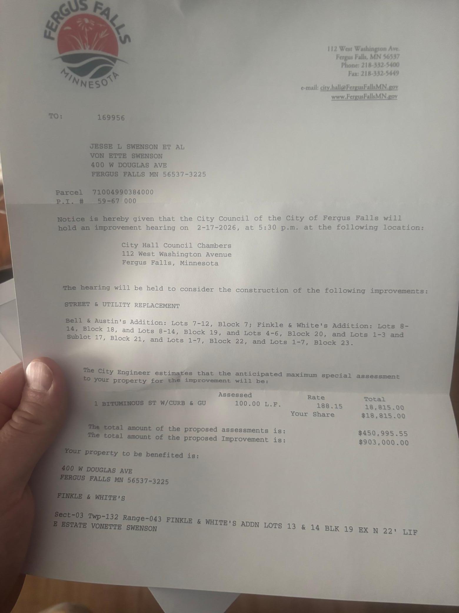 Seller received notice for the improvements