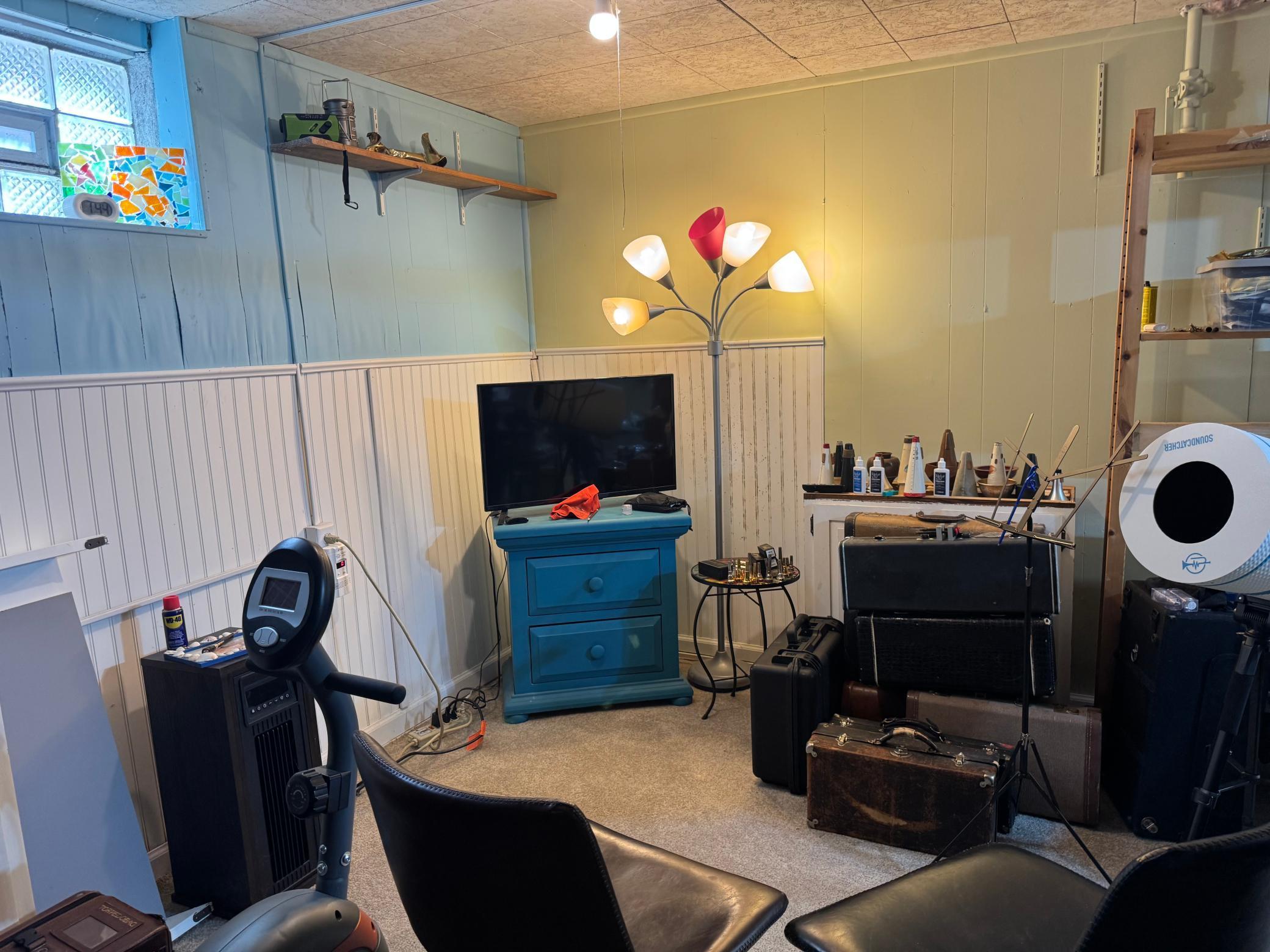 Lower finished area for workout room or band practice