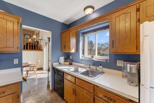 The kitchen and dining room are seamlessly connected