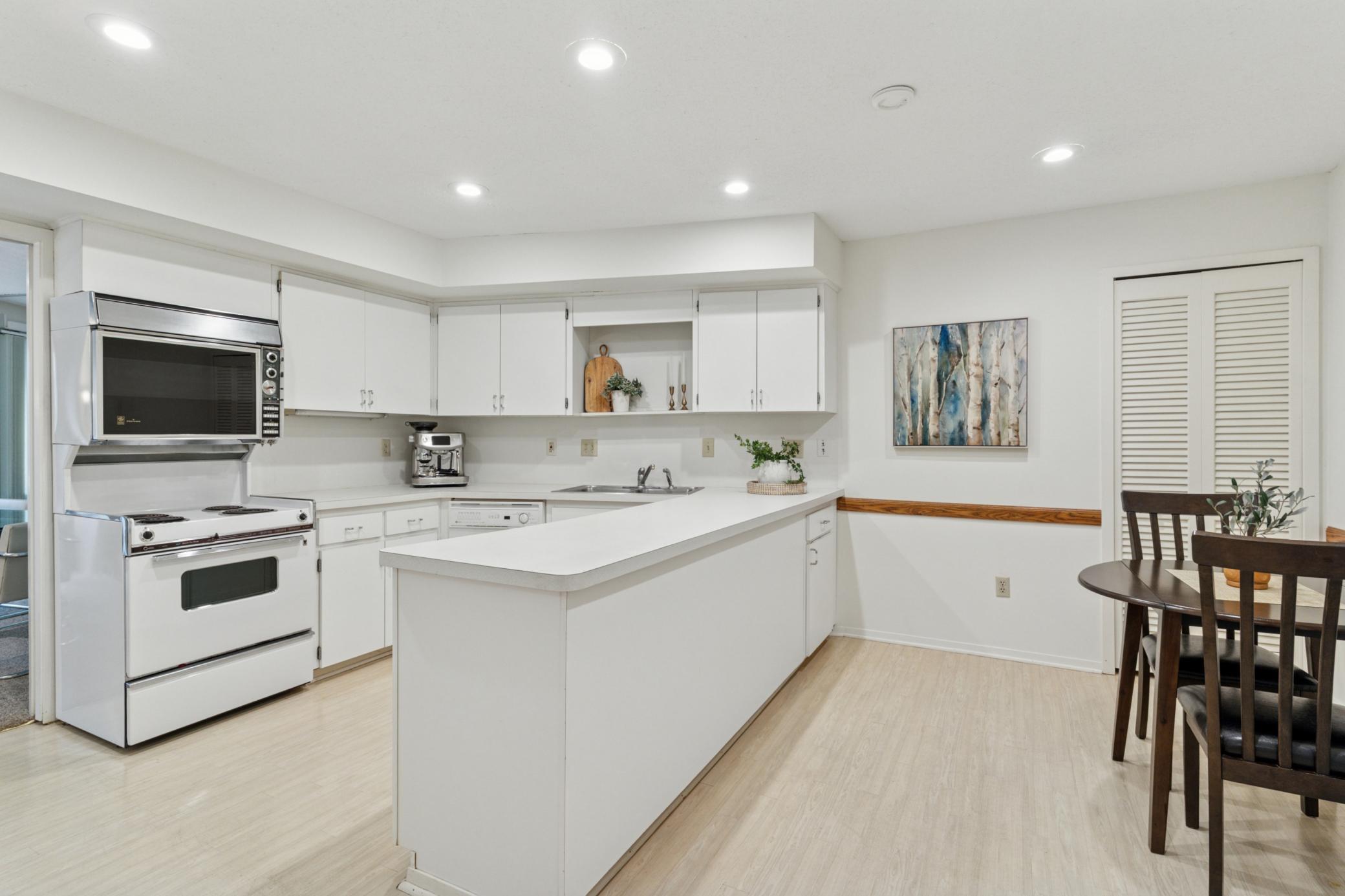 The center island offers plenty of space for meal prep