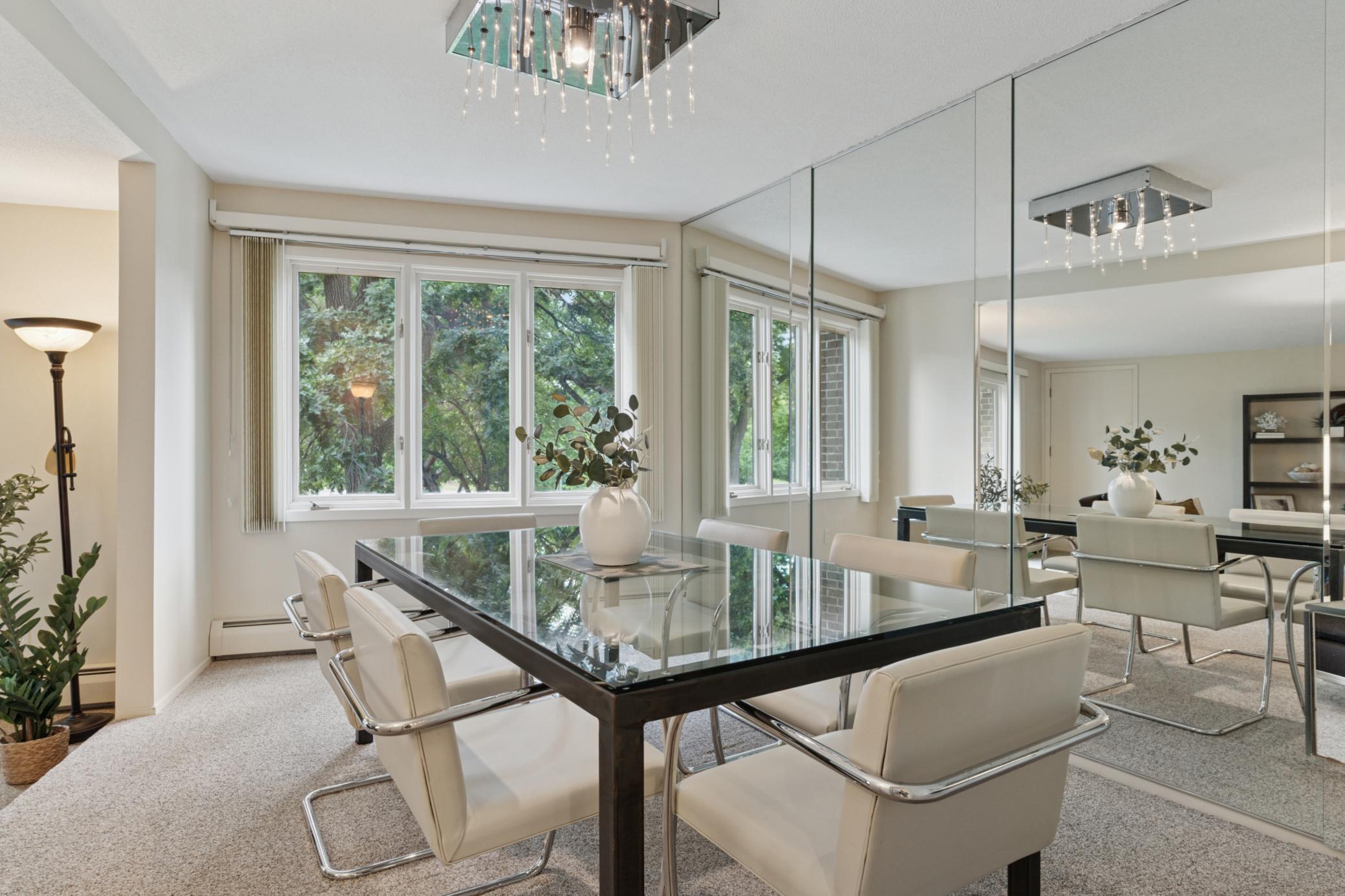 A convenient formal dining room has easy kitchen access