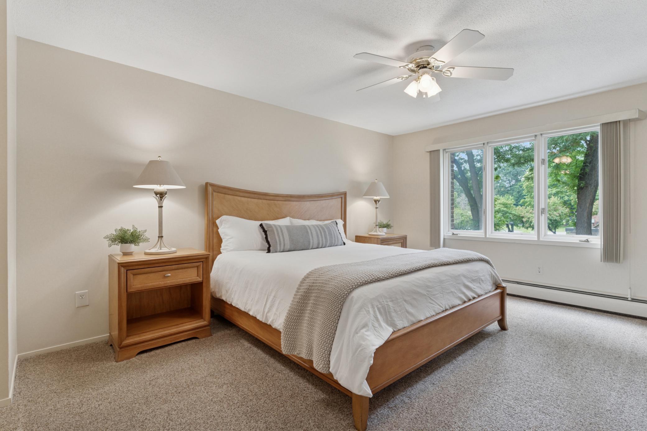 The primary bedroom is very spacious