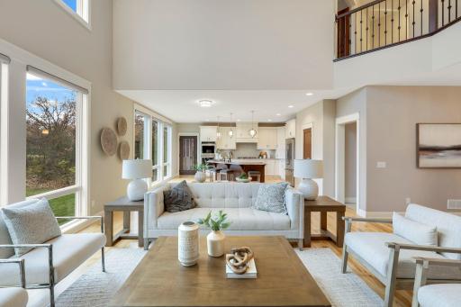 great room view to kitchen and dining area. open concept