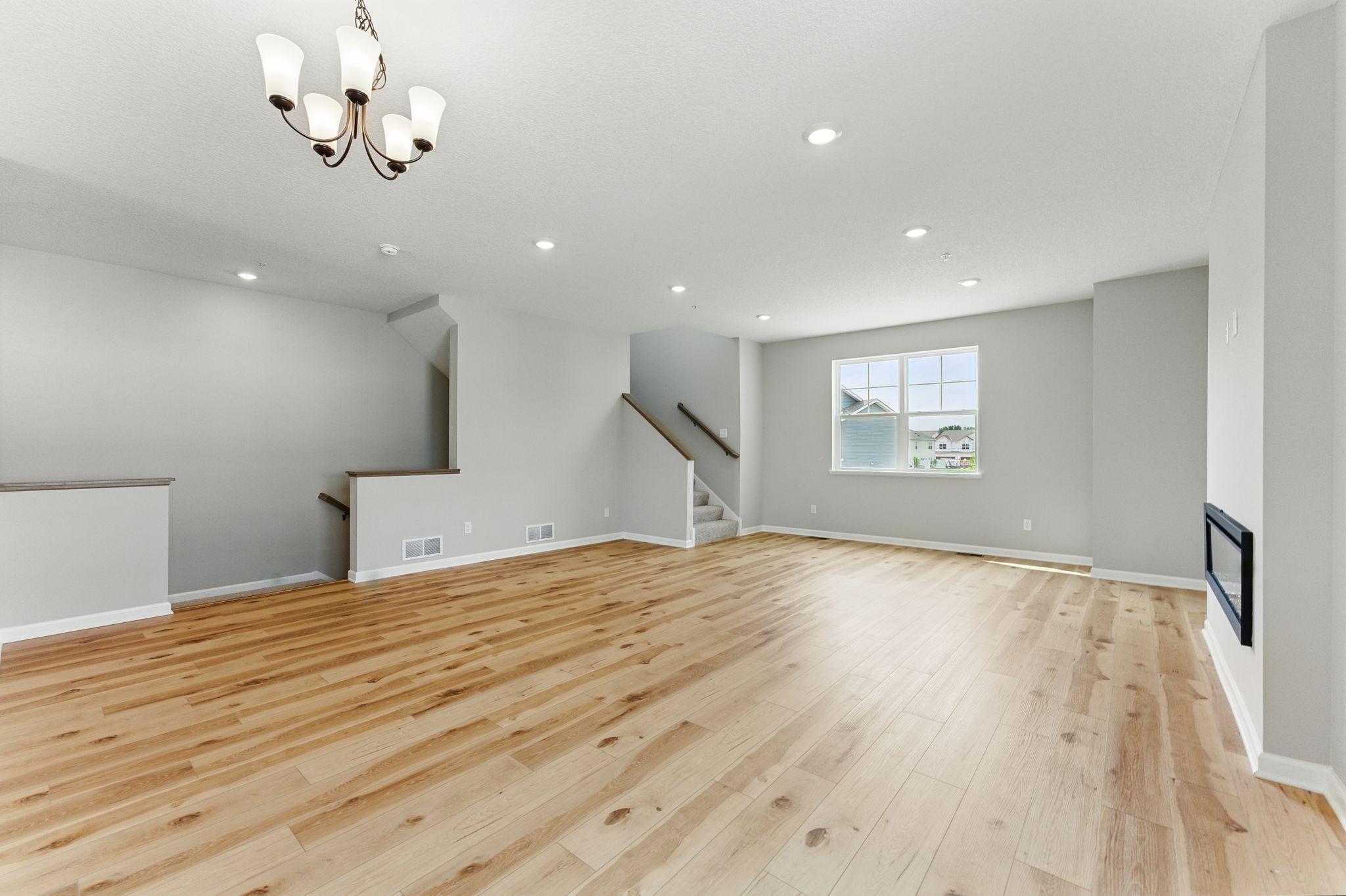 Family room with rear staircase