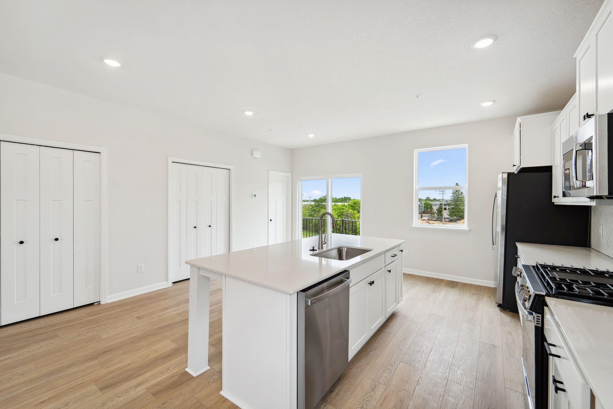 Open concept with easy movement to serve food and entertain guest.