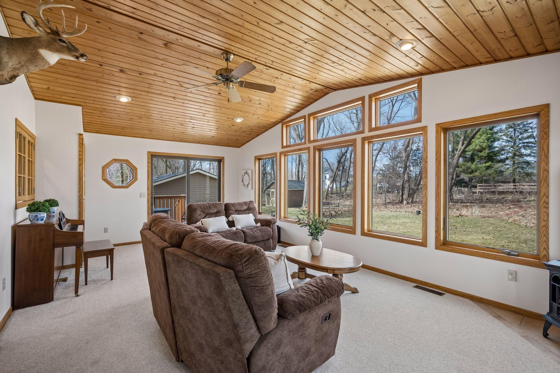 Sliding door opens up to deck and yard space
