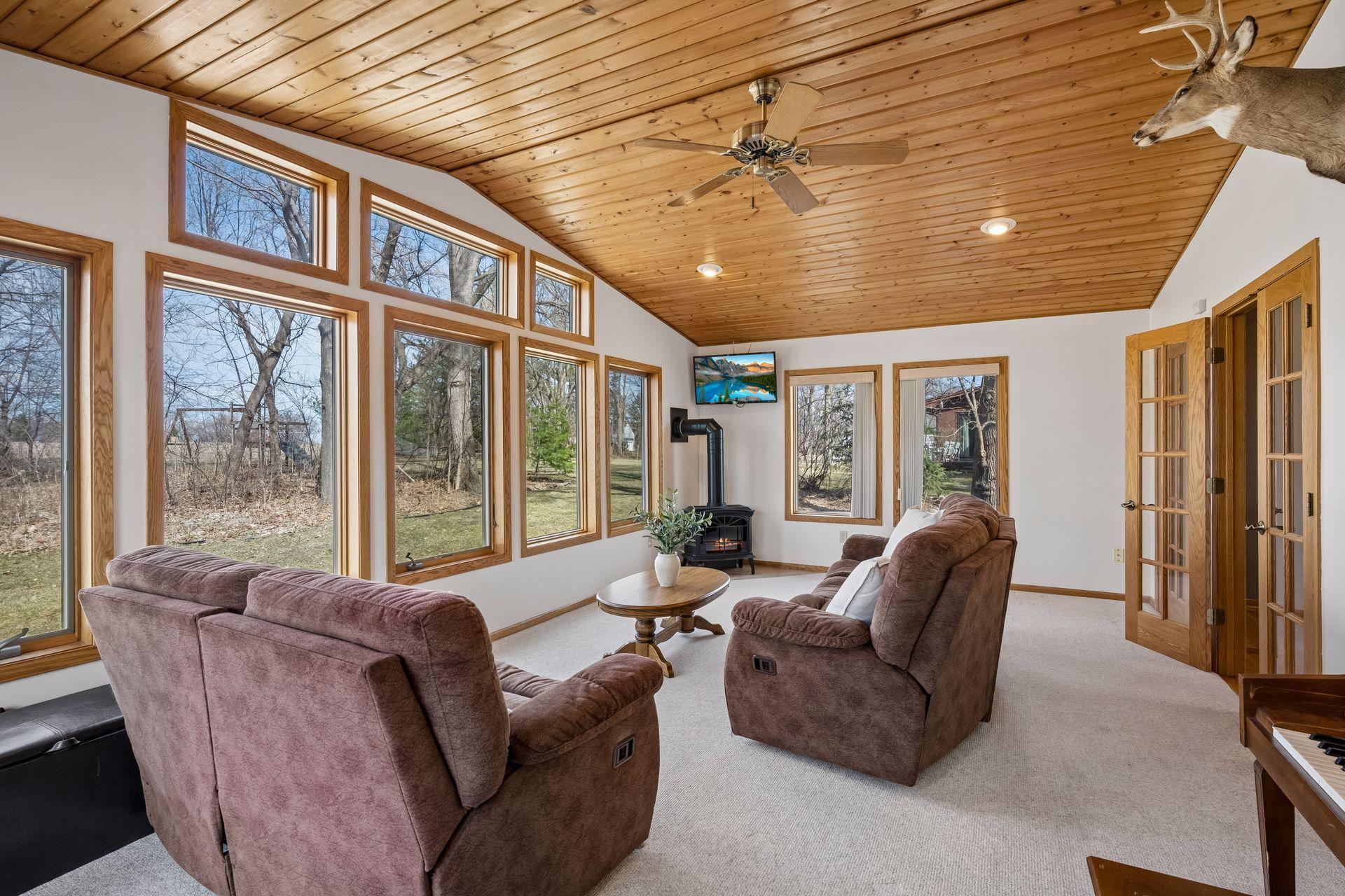 Four season porch overlooking the private backyard