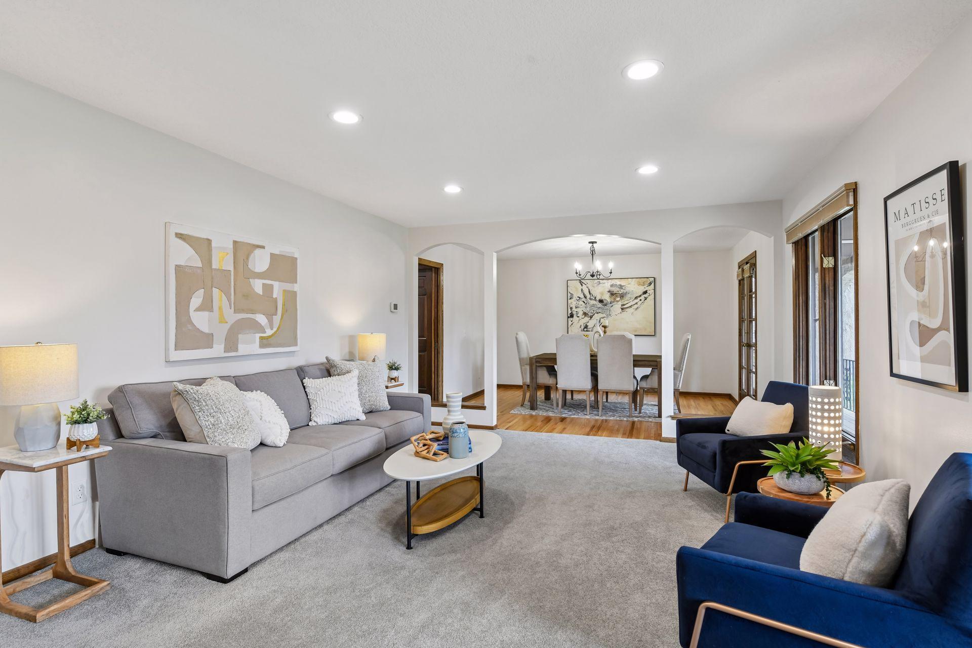 19x13 Upper-level living room with Fresh paint and east-facing windows.