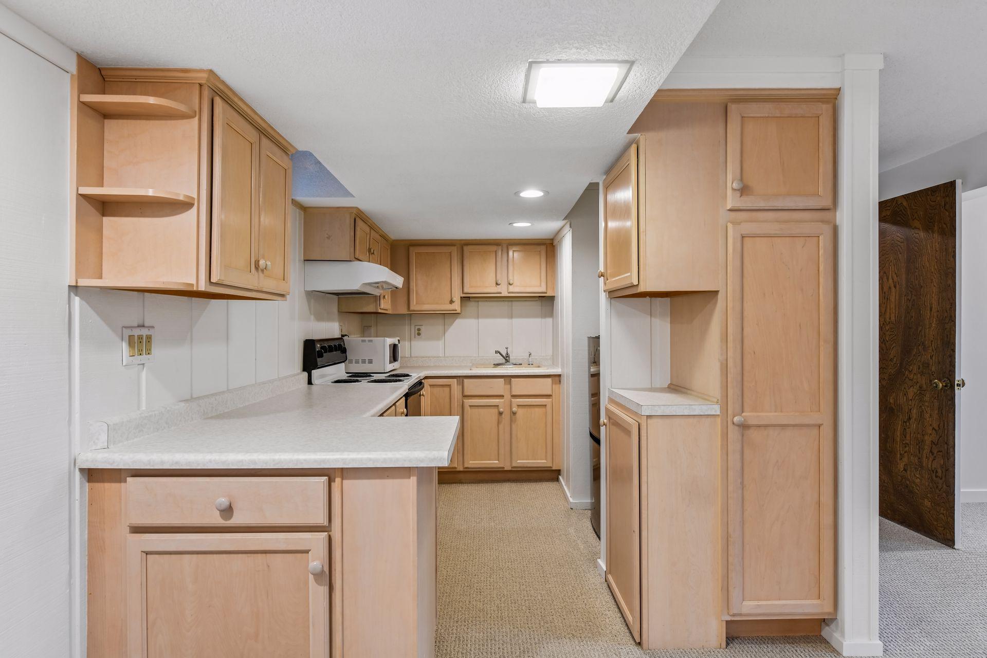 17x9 Lower-Level Wet bar with New carpeting and fresh paint. East-facing windows.