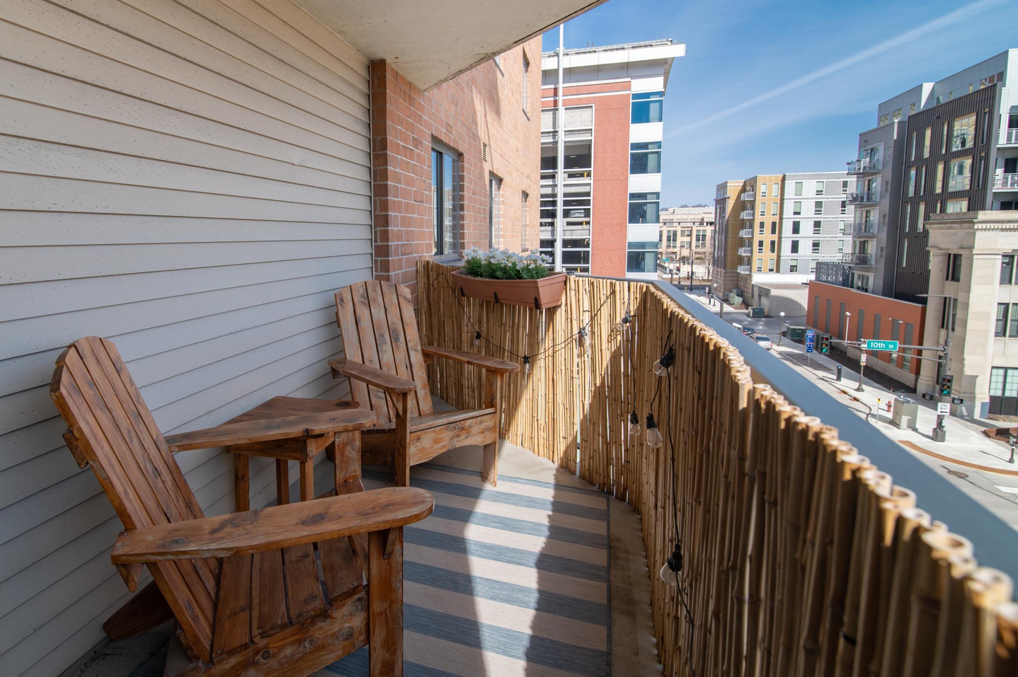 Enjoy an evening in the city on the balcony; views of 4th of July Fireworks at nearby CHS field can be seen from the comfort of your own home.