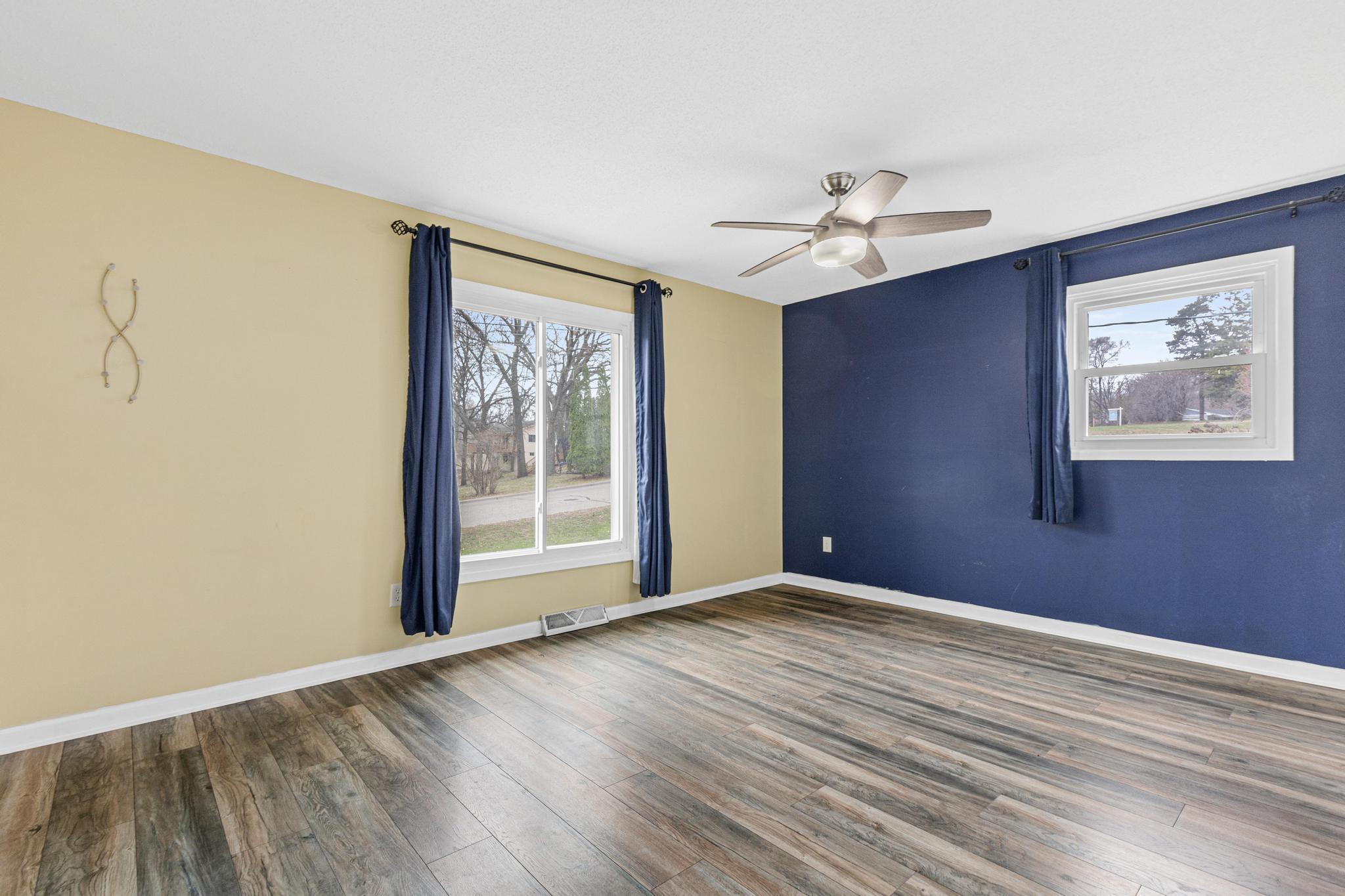 The primary bedroom on the upper level.