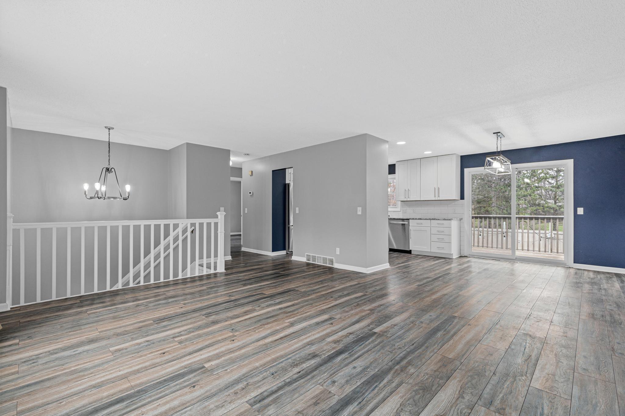 A view from the living room into the dining room/kitchen.