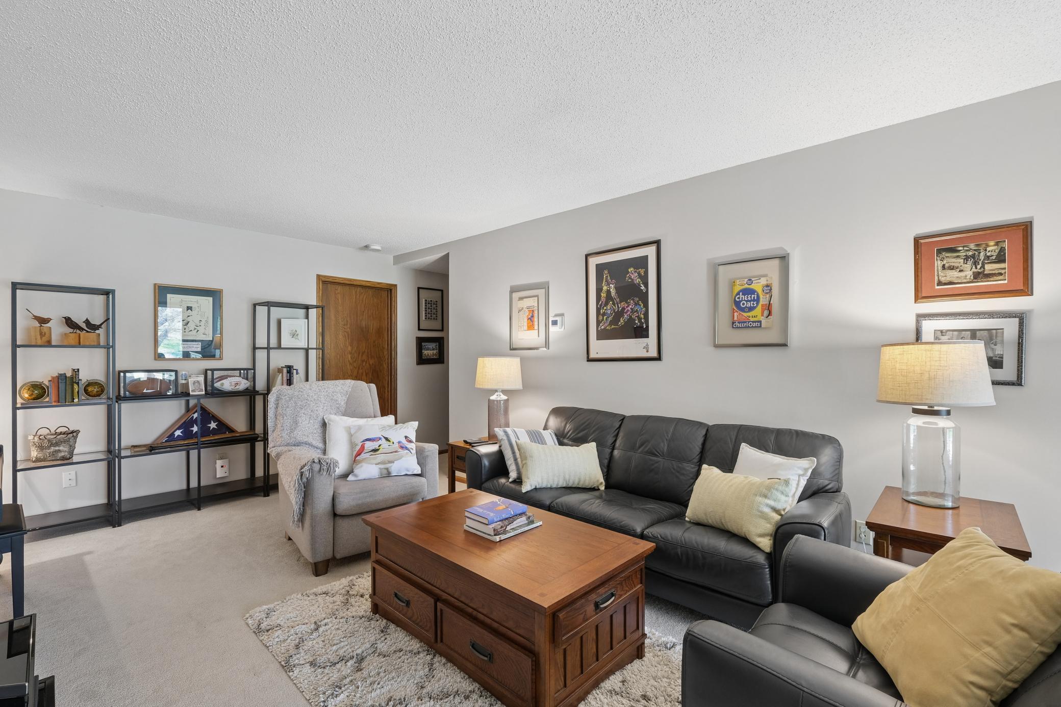 Lower level family room is spacious for entertaining or just cuddling up by the fireplace with a good book.