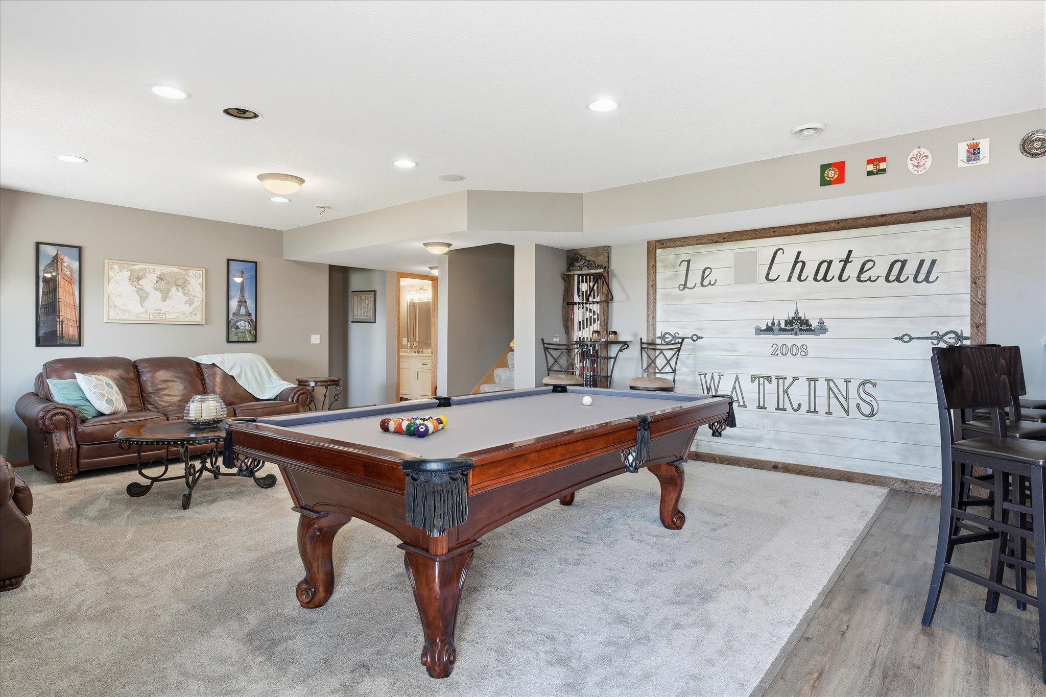 Enjoy entertaining Game and Amusement Rooms w/wet bar. Paint your own custom wall