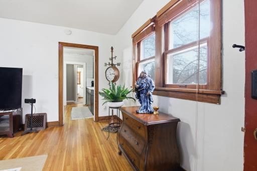 Wood blinds add an upscale feel and enhance the rich wood