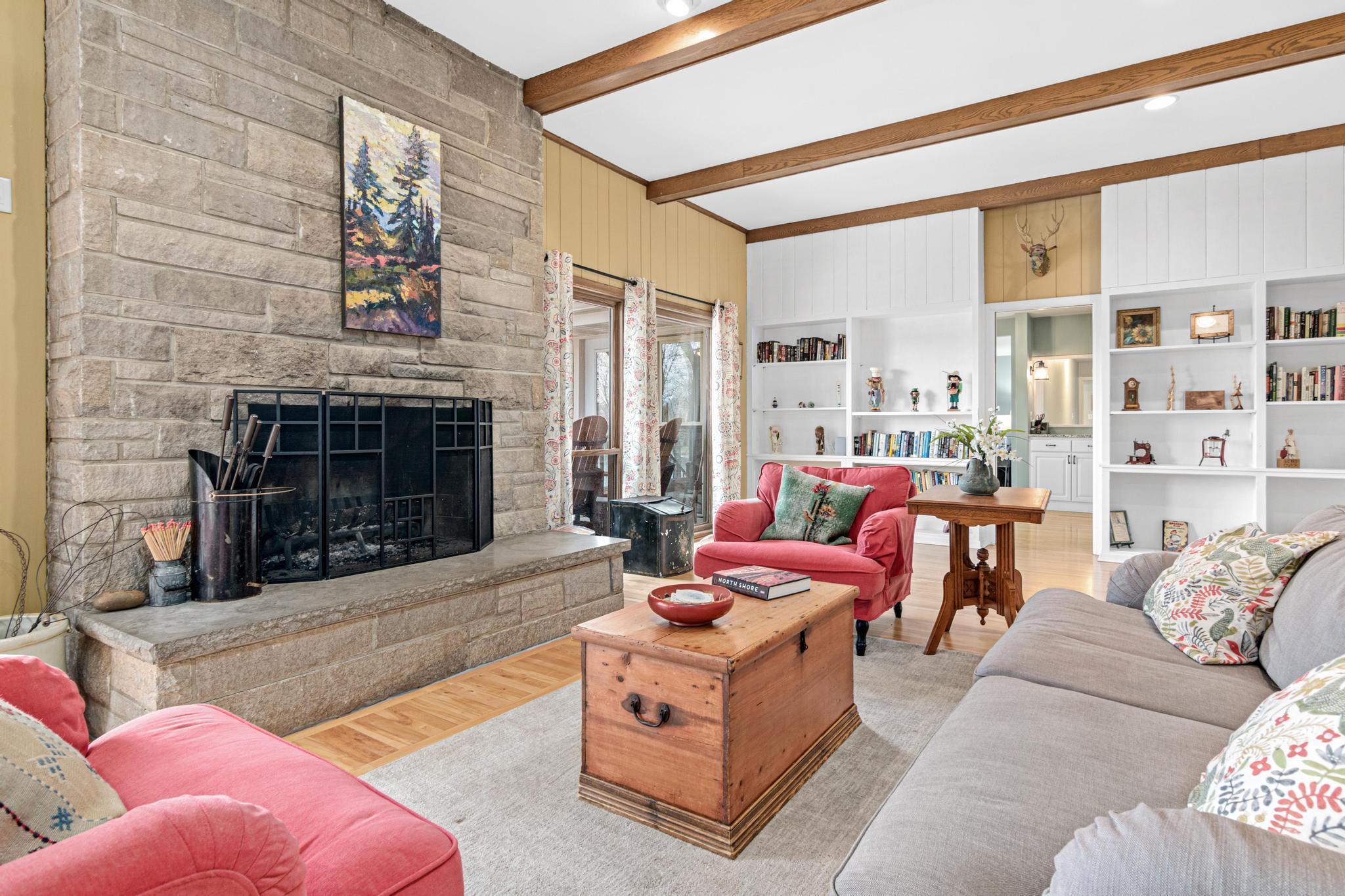 Comfortable seating area in front of the fpl