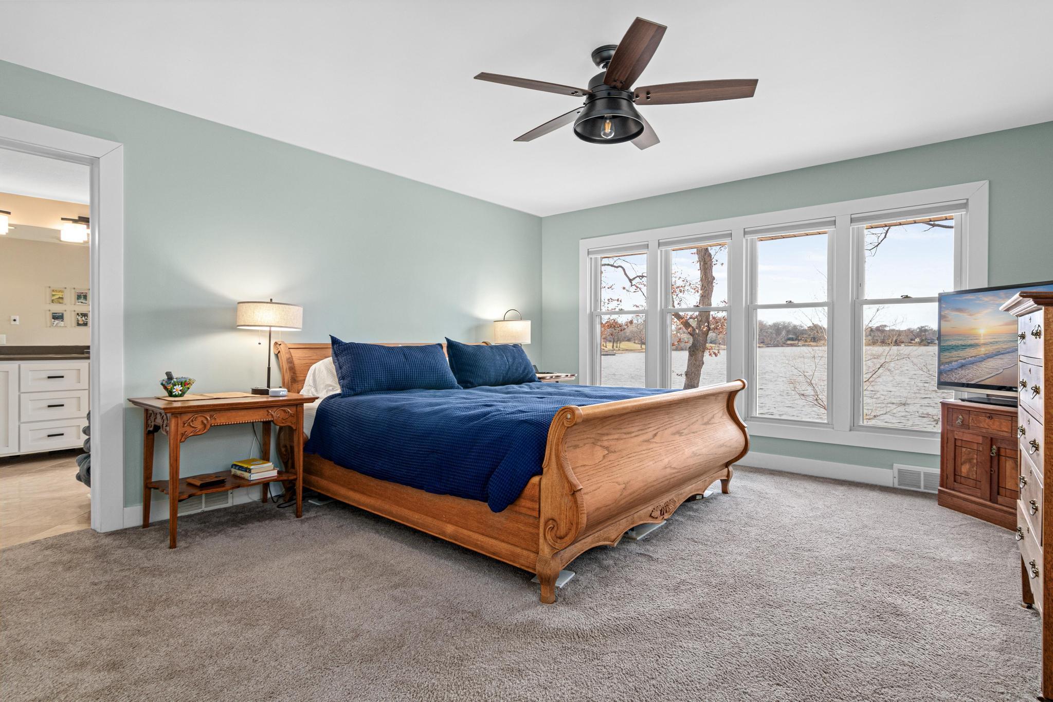 Primary bedroom with great lake views