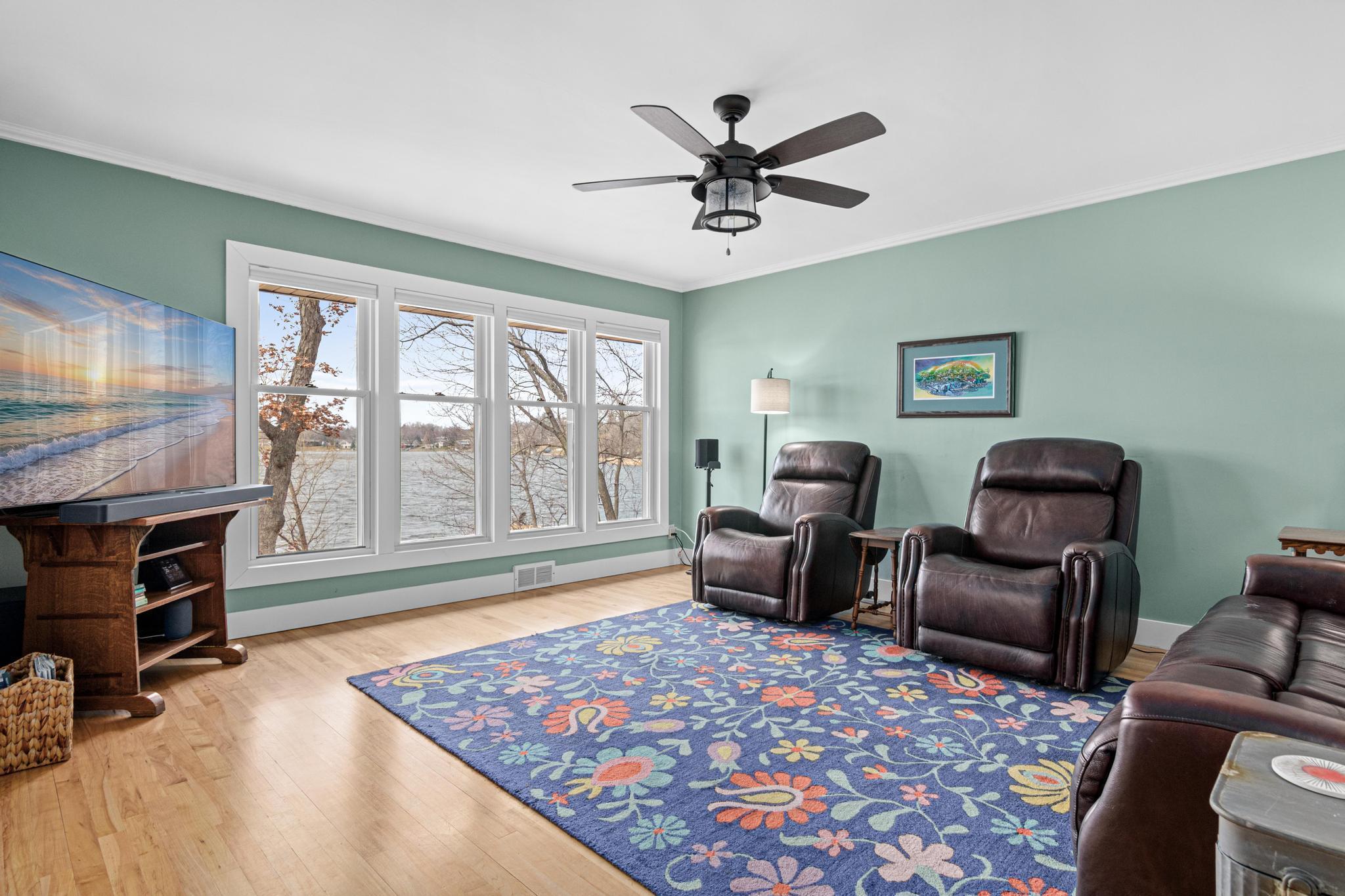 Main floor family room overlooking the lake
