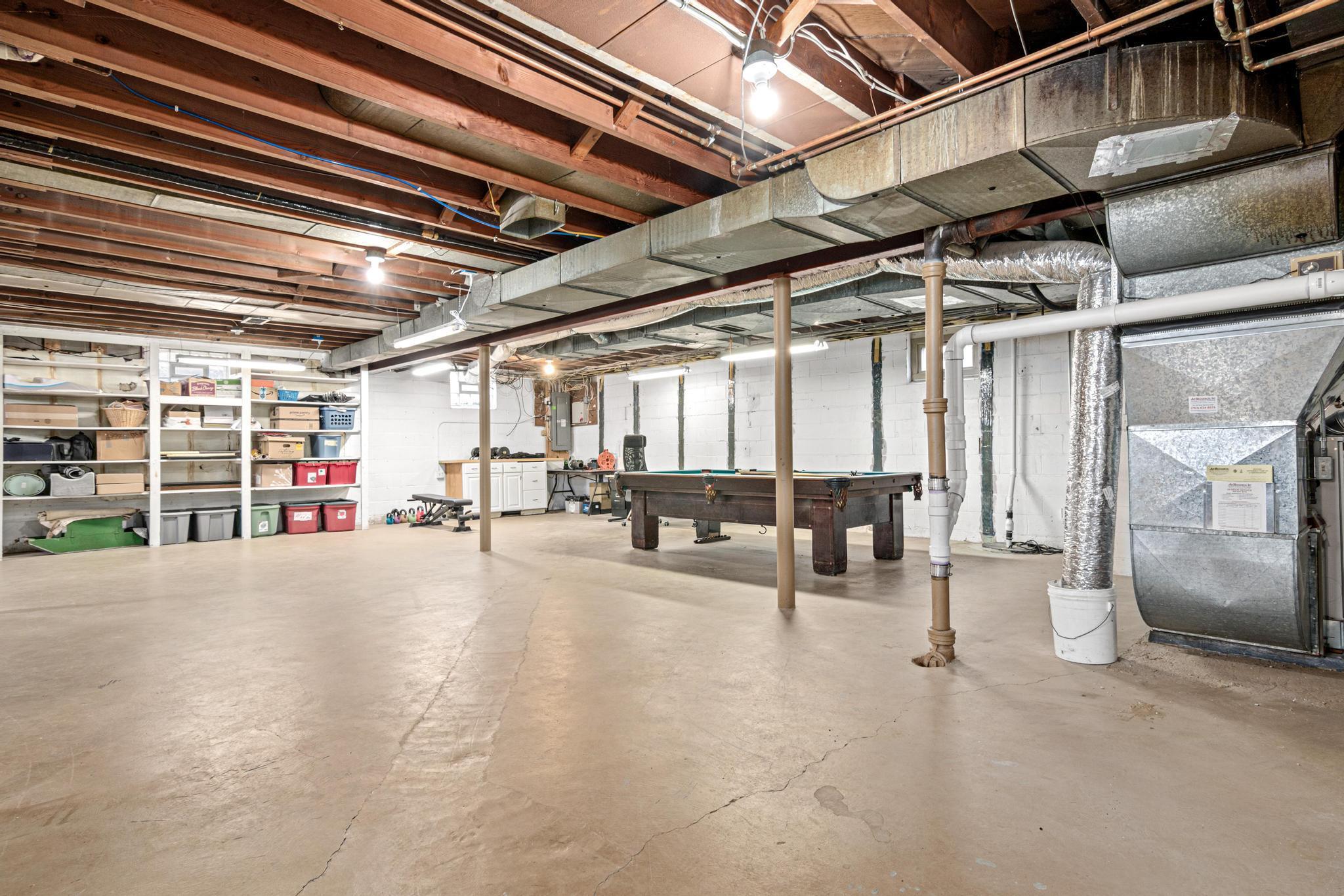 Spacious unfinished lower level with multiple possibilities