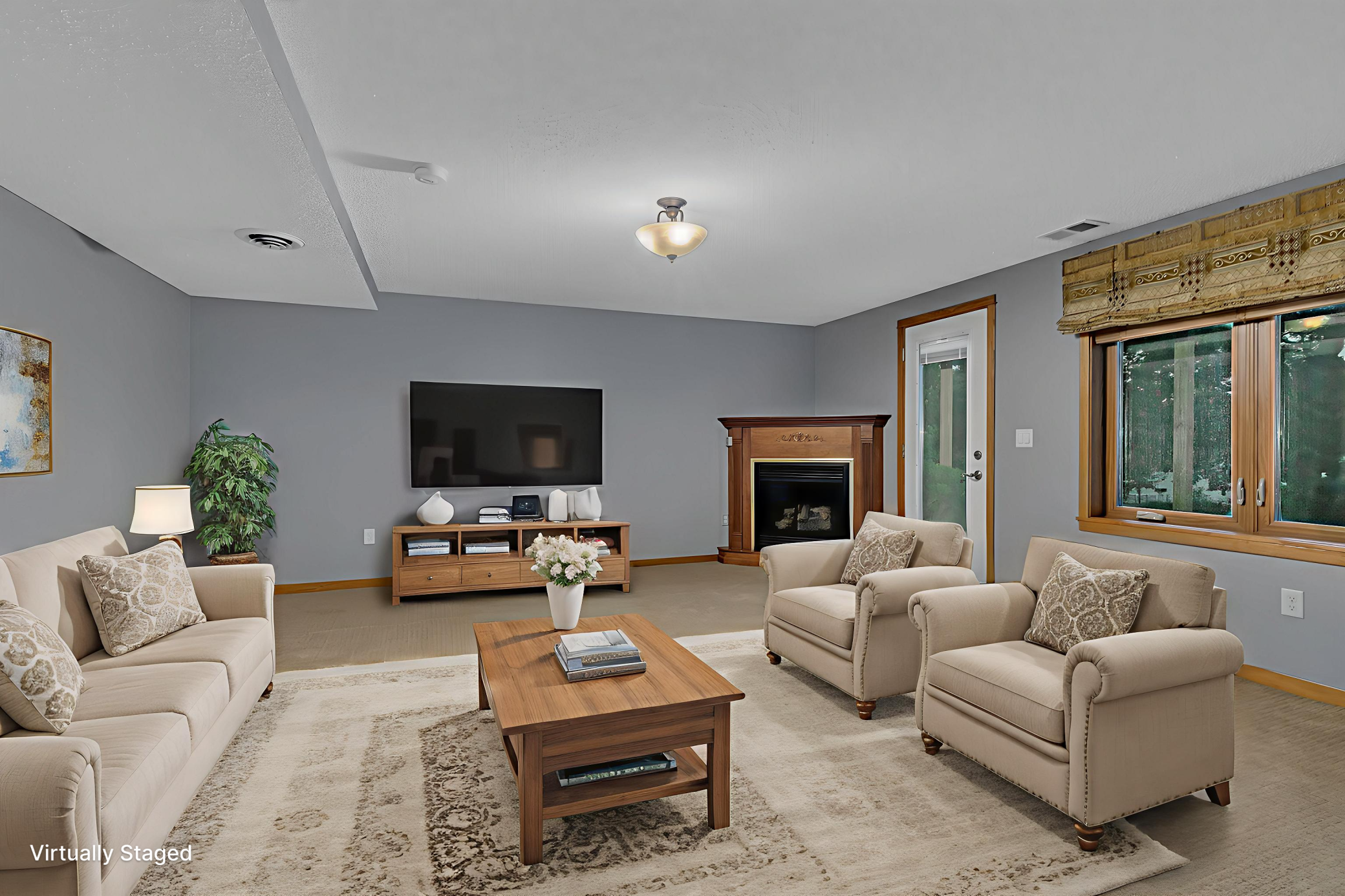 family room virtually staged