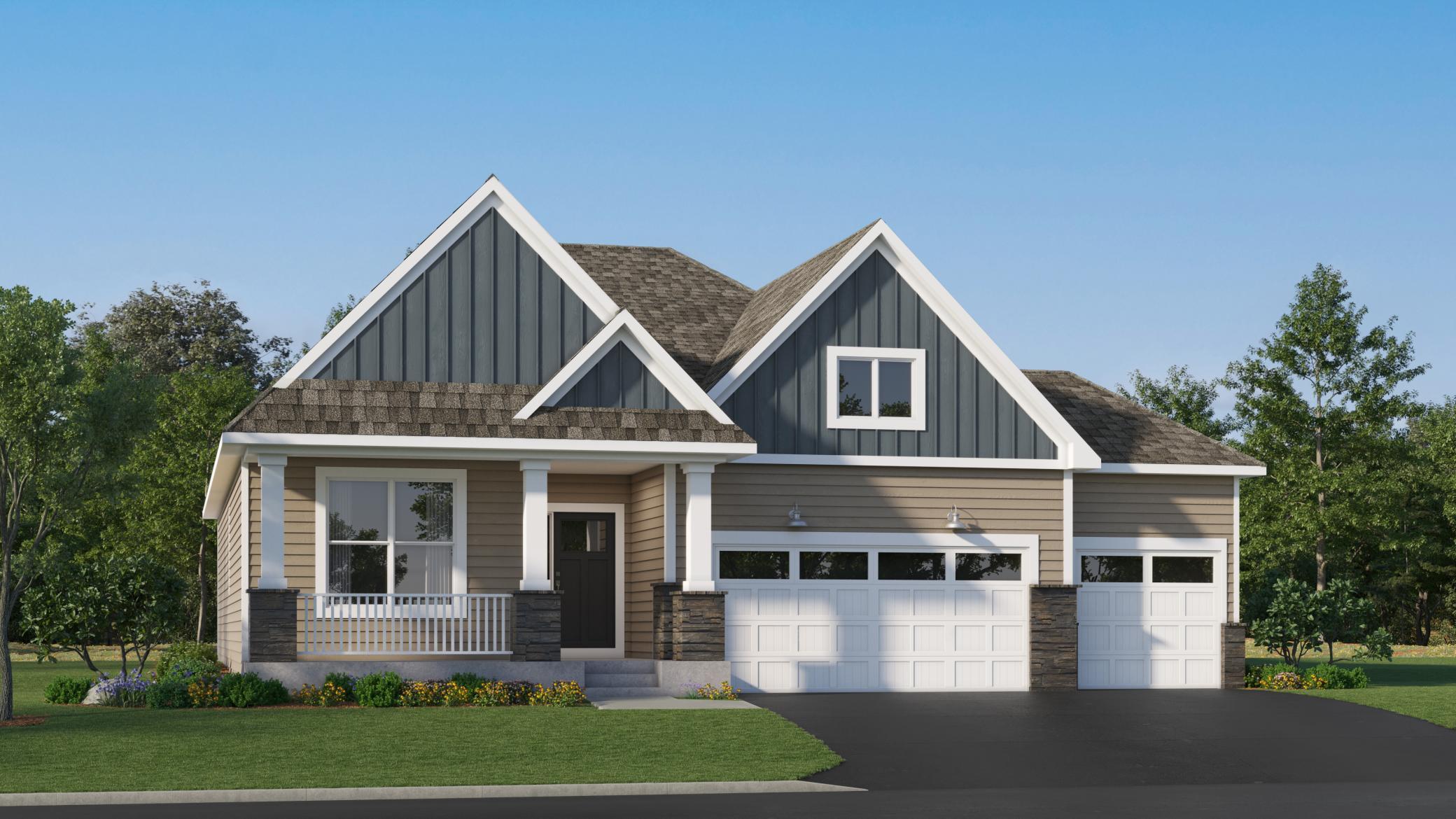 (Exterior rendering, actual home's finishes will vary.)